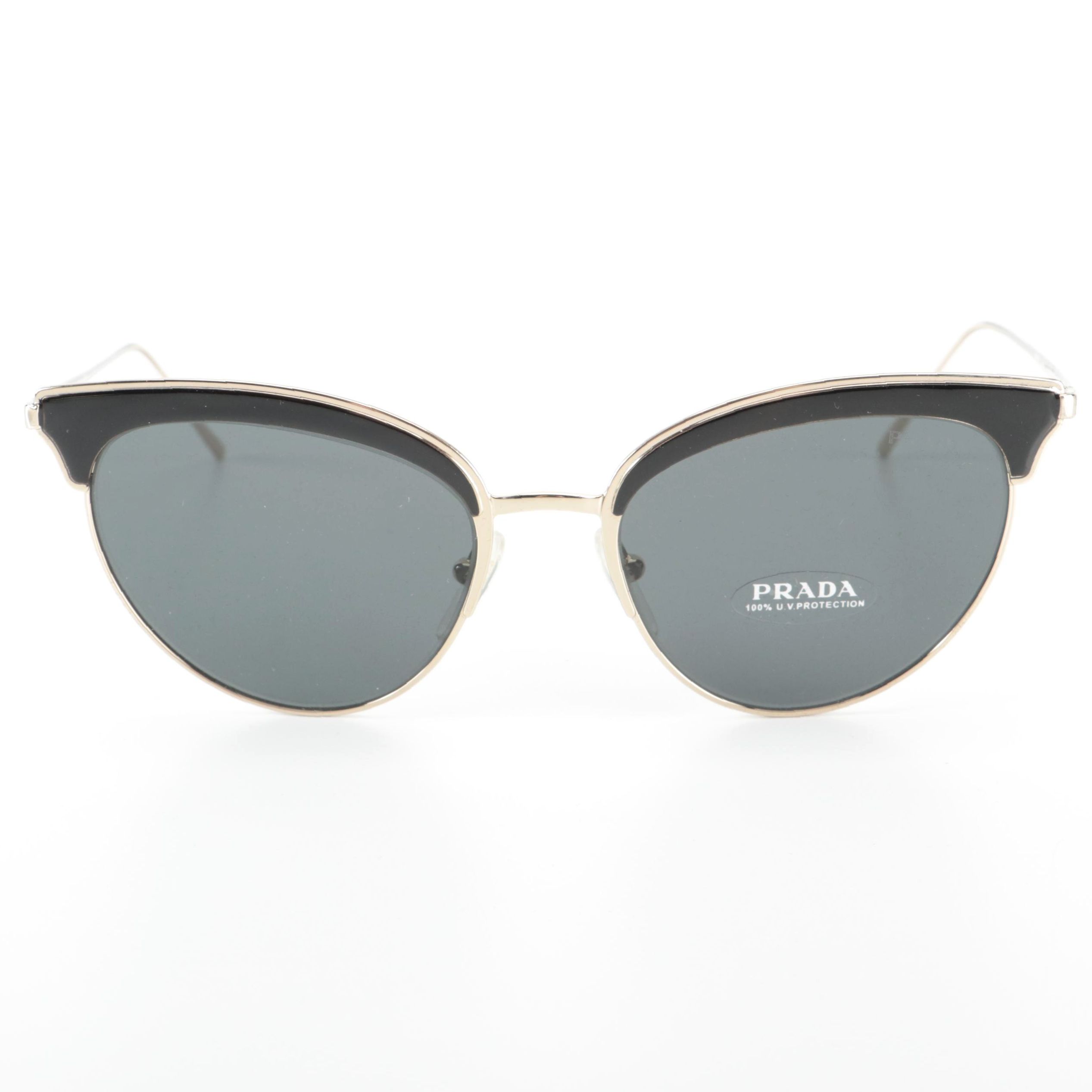 Prada SPR60V Modified Cat Eye Black/Gold Frame Sunglasses with Case and Box