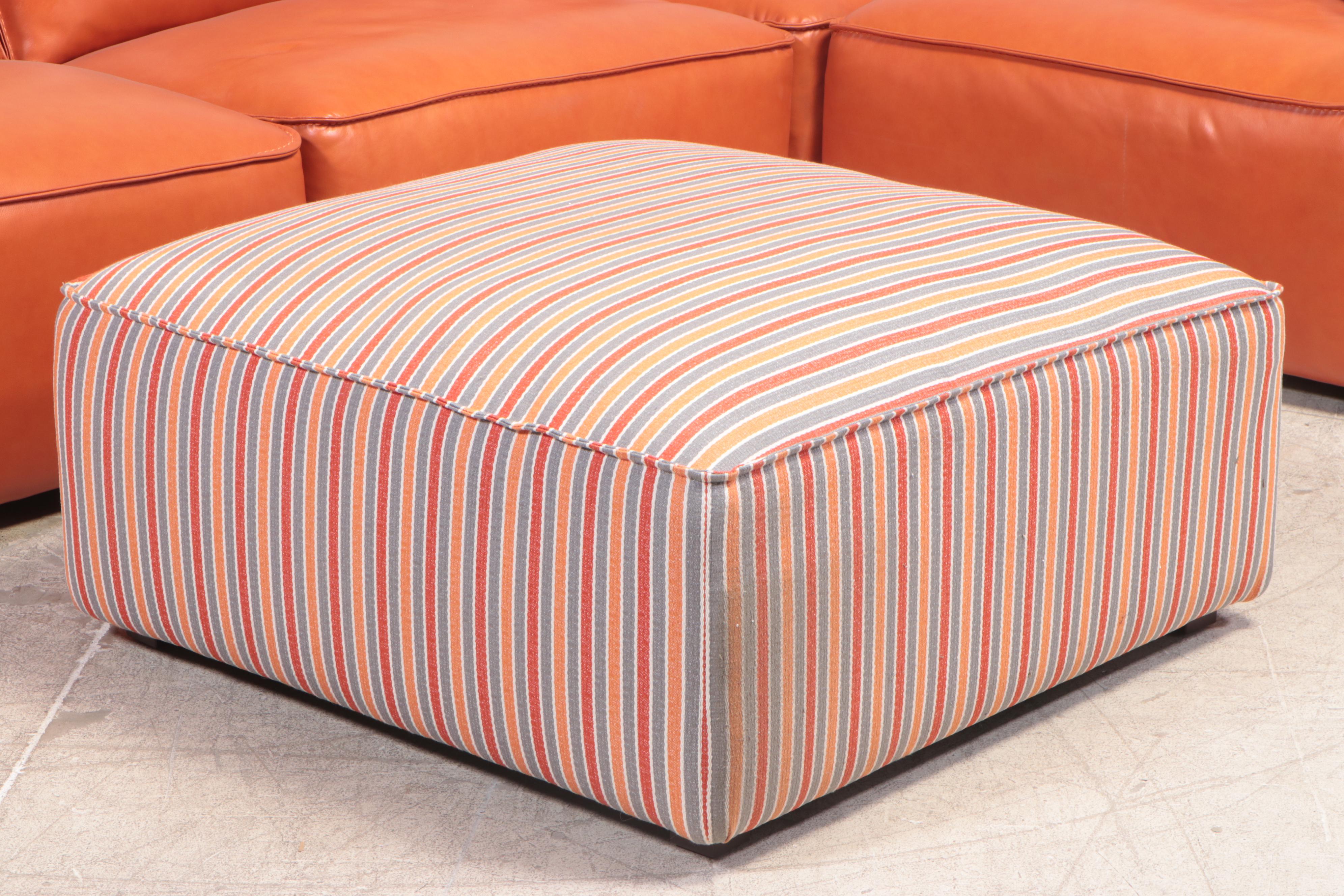 Simon Li "Palesa" Orange Leather Sectional and Fabric Ottoman