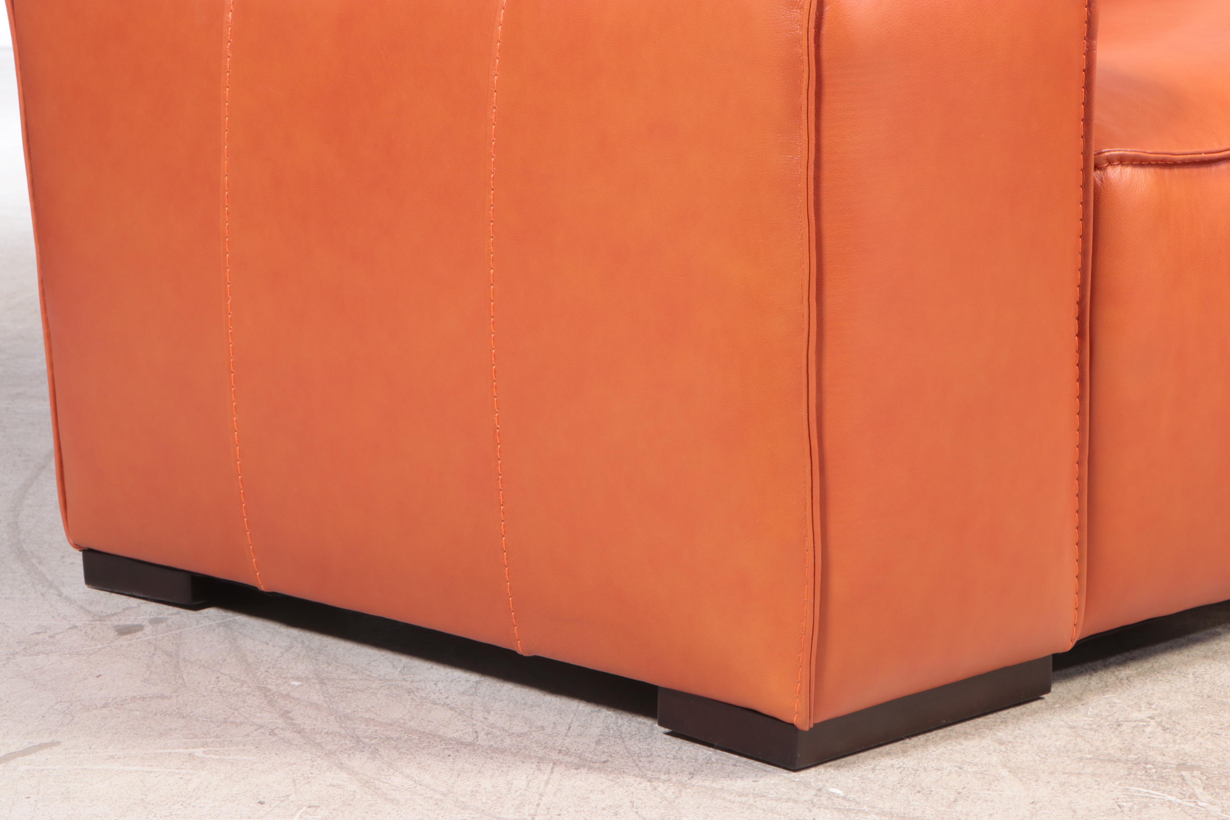 Simon Li "Palesa" Orange Leather Sectional and Fabric Ottoman