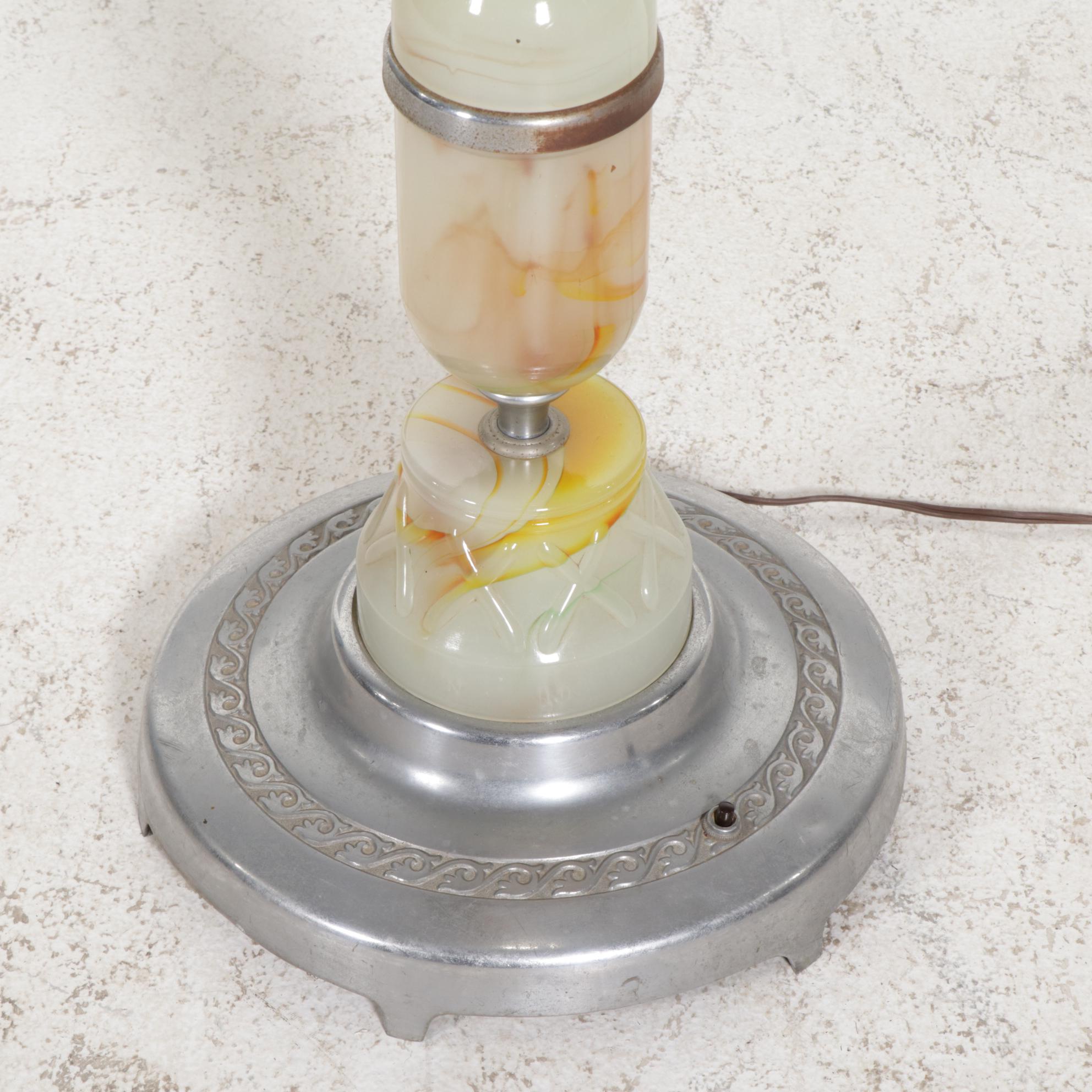 Mico Art Deco Aluminum and Slag Glass Light Up Smoking Stand