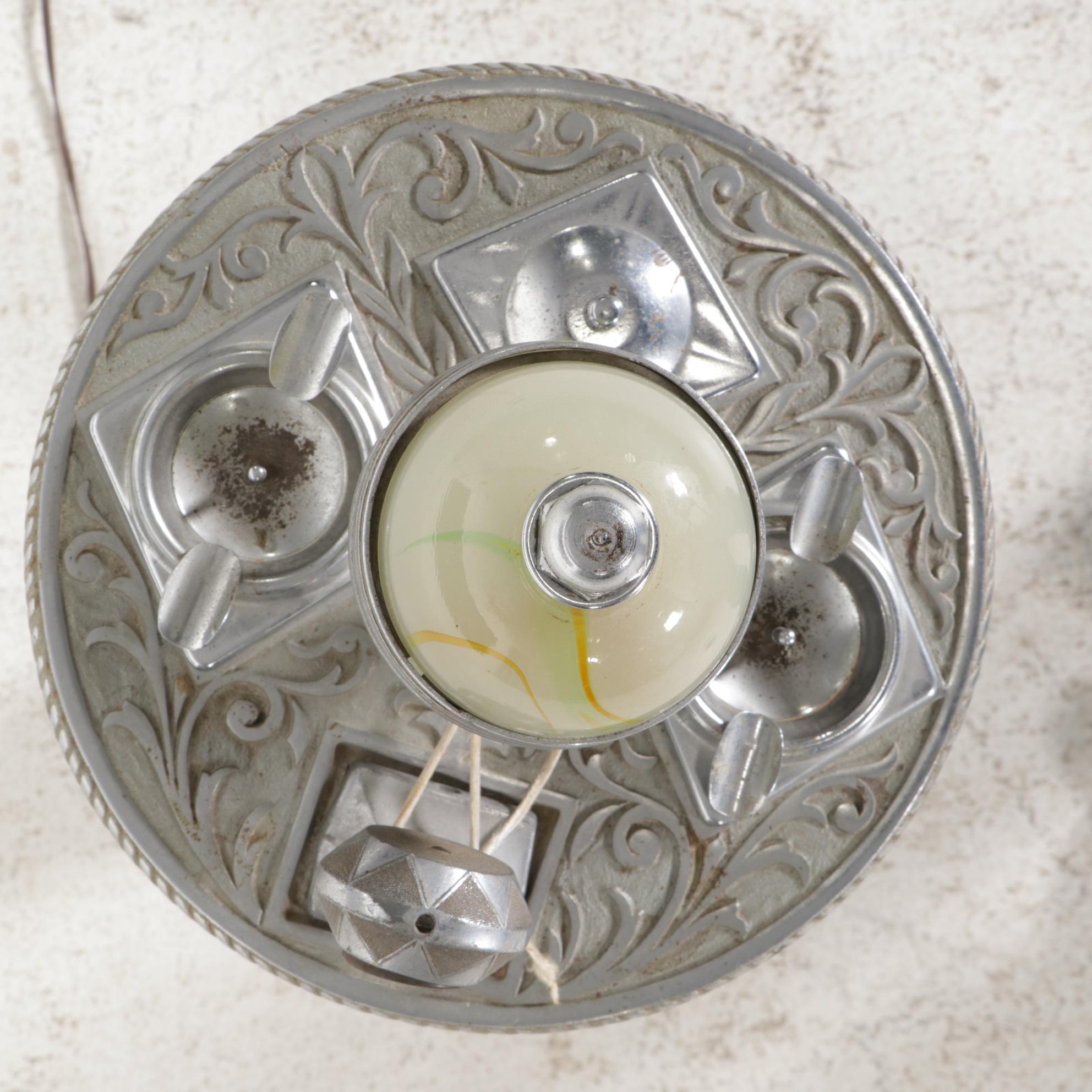 Mico Art Deco Aluminum and Slag Glass Light Up Smoking Stand