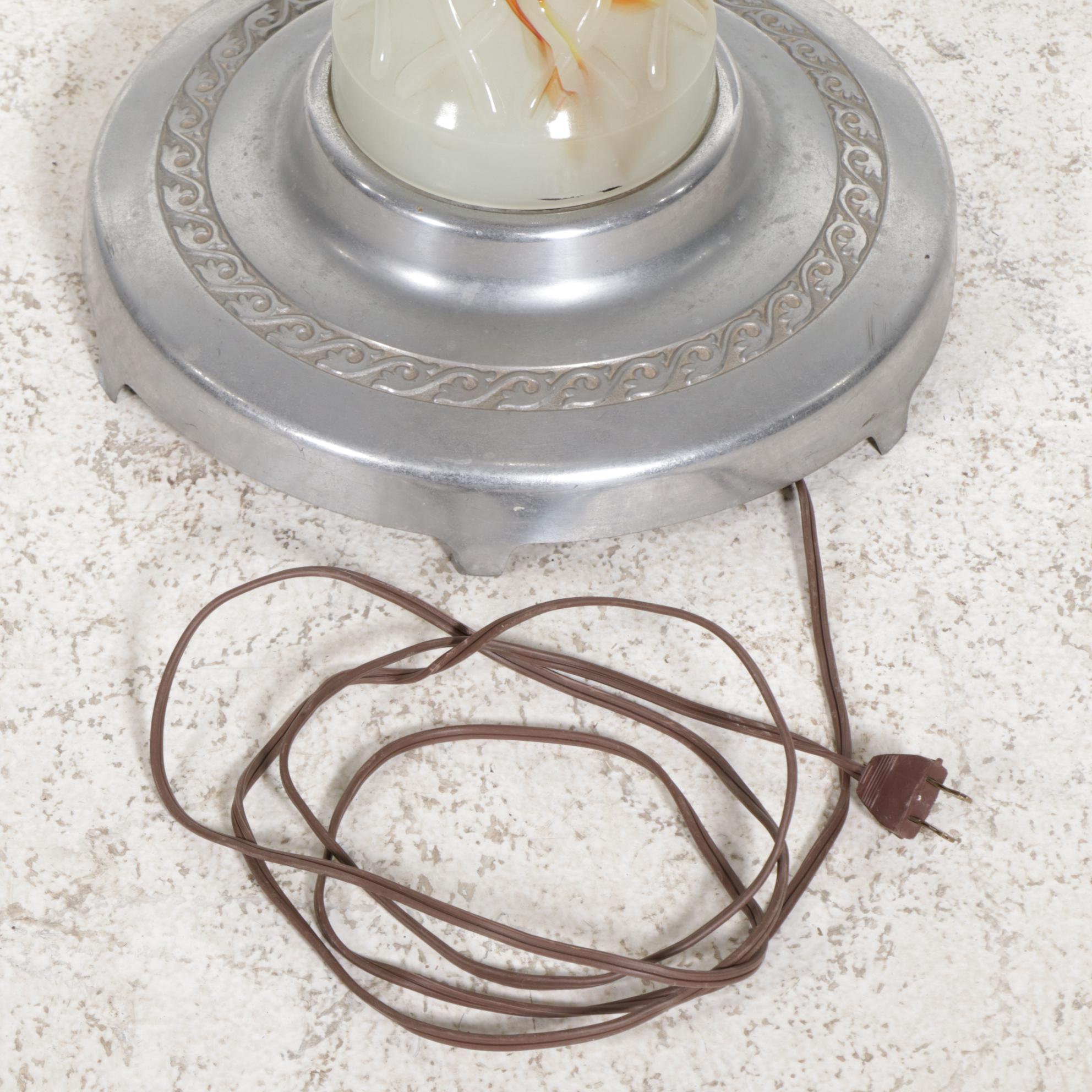 Mico Art Deco Aluminum and Slag Glass Light Up Smoking Stand