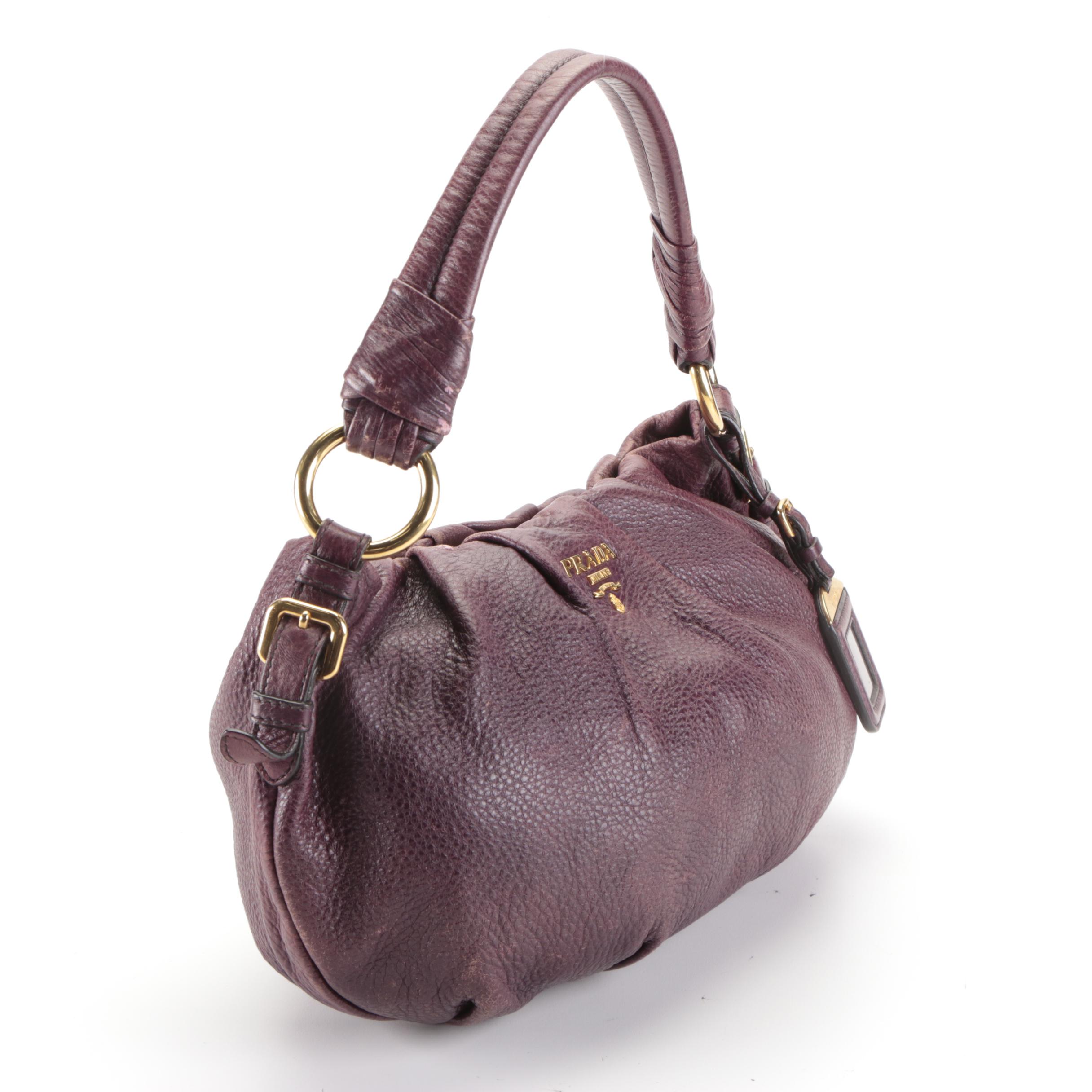 Prada Small Hobo Shoulder Bag in Aubergine Deerskin Leather