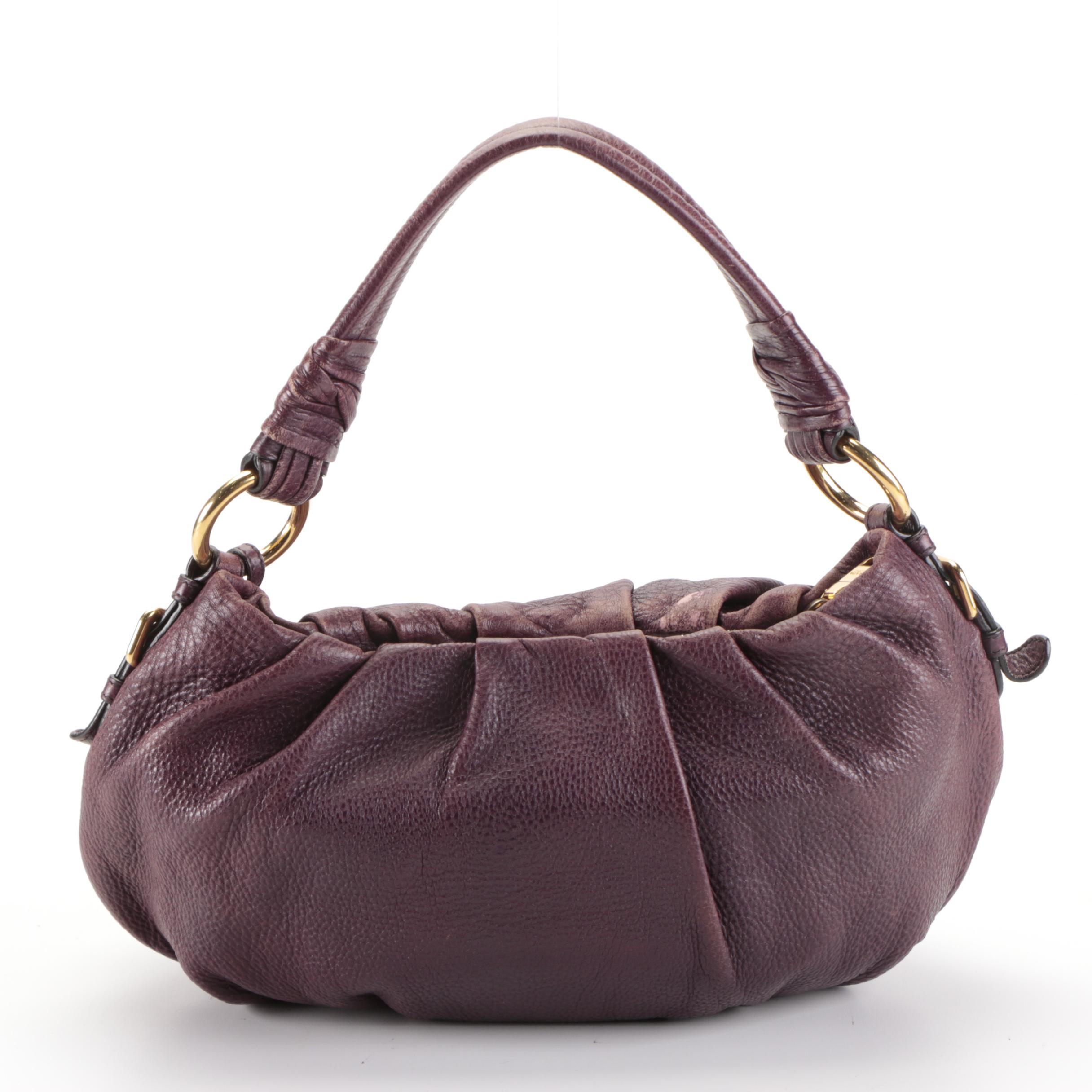 Prada Small Hobo Shoulder Bag in Aubergine Deerskin Leather