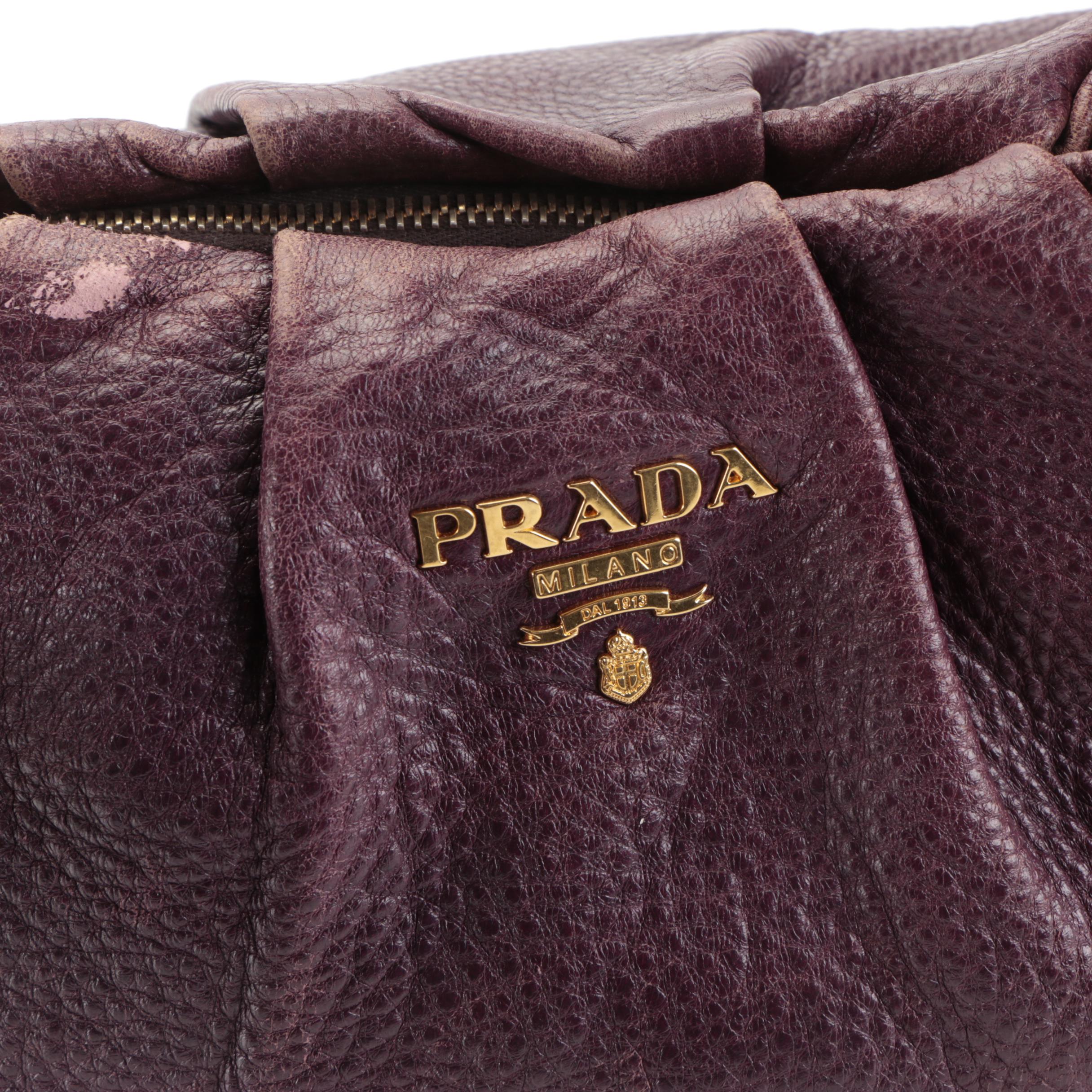 Prada Small Hobo Shoulder Bag in Aubergine Deerskin Leather