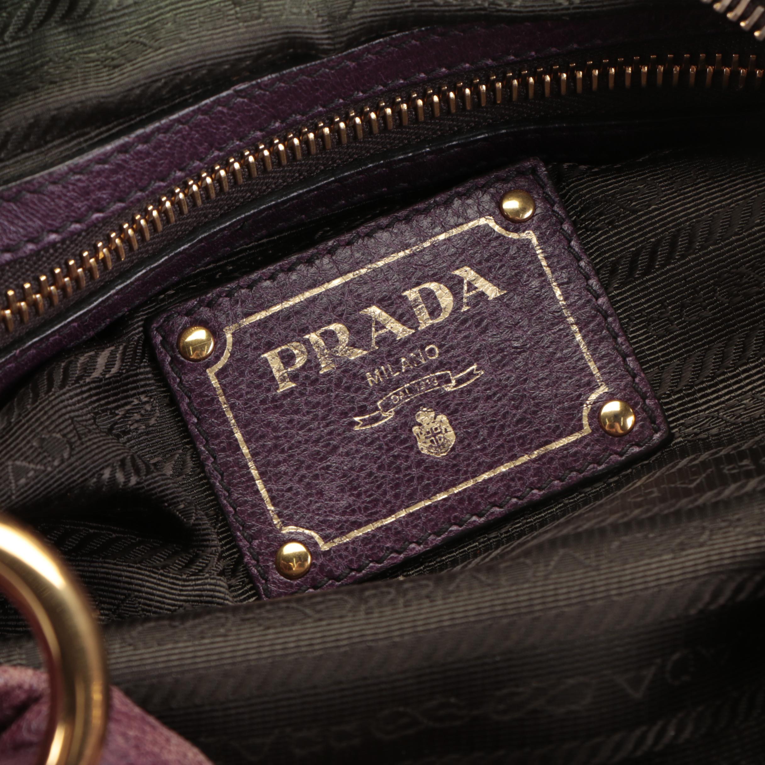 Prada Small Hobo Shoulder Bag in Aubergine Deerskin Leather