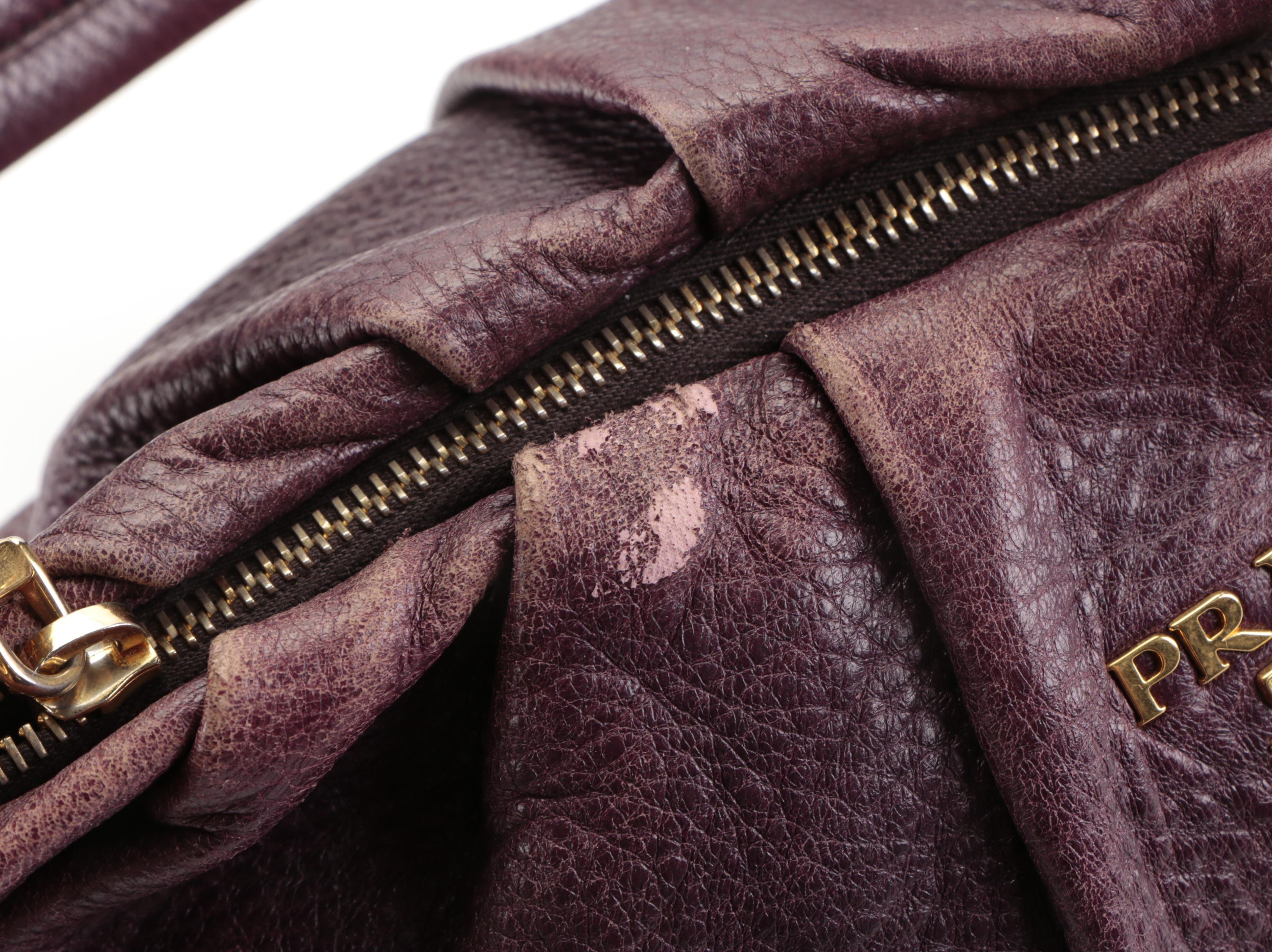 Prada Small Hobo Shoulder Bag in Aubergine Deerskin Leather