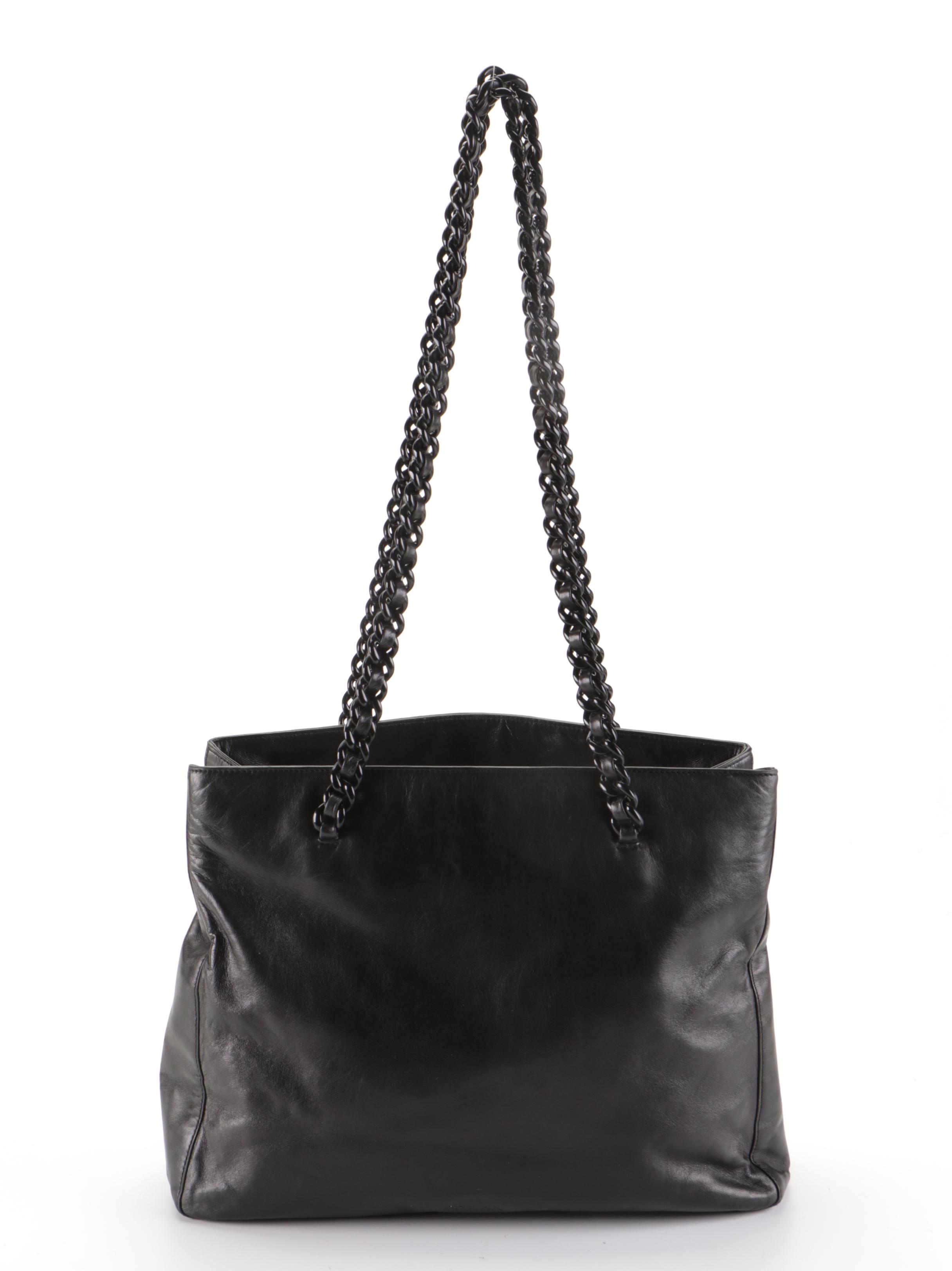 Prada Shoulder Bag in Black Lambskin Leather with Leather Interwoven Chain Strap