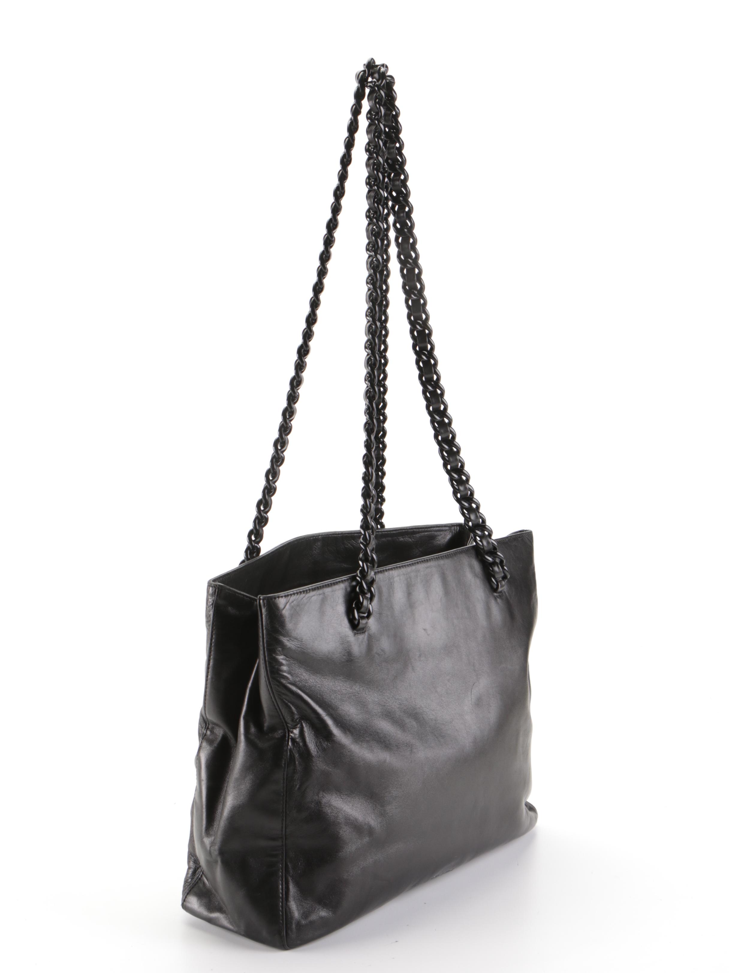 Prada Shoulder Bag in Black Lambskin Leather with Leather Interwoven Chain Strap