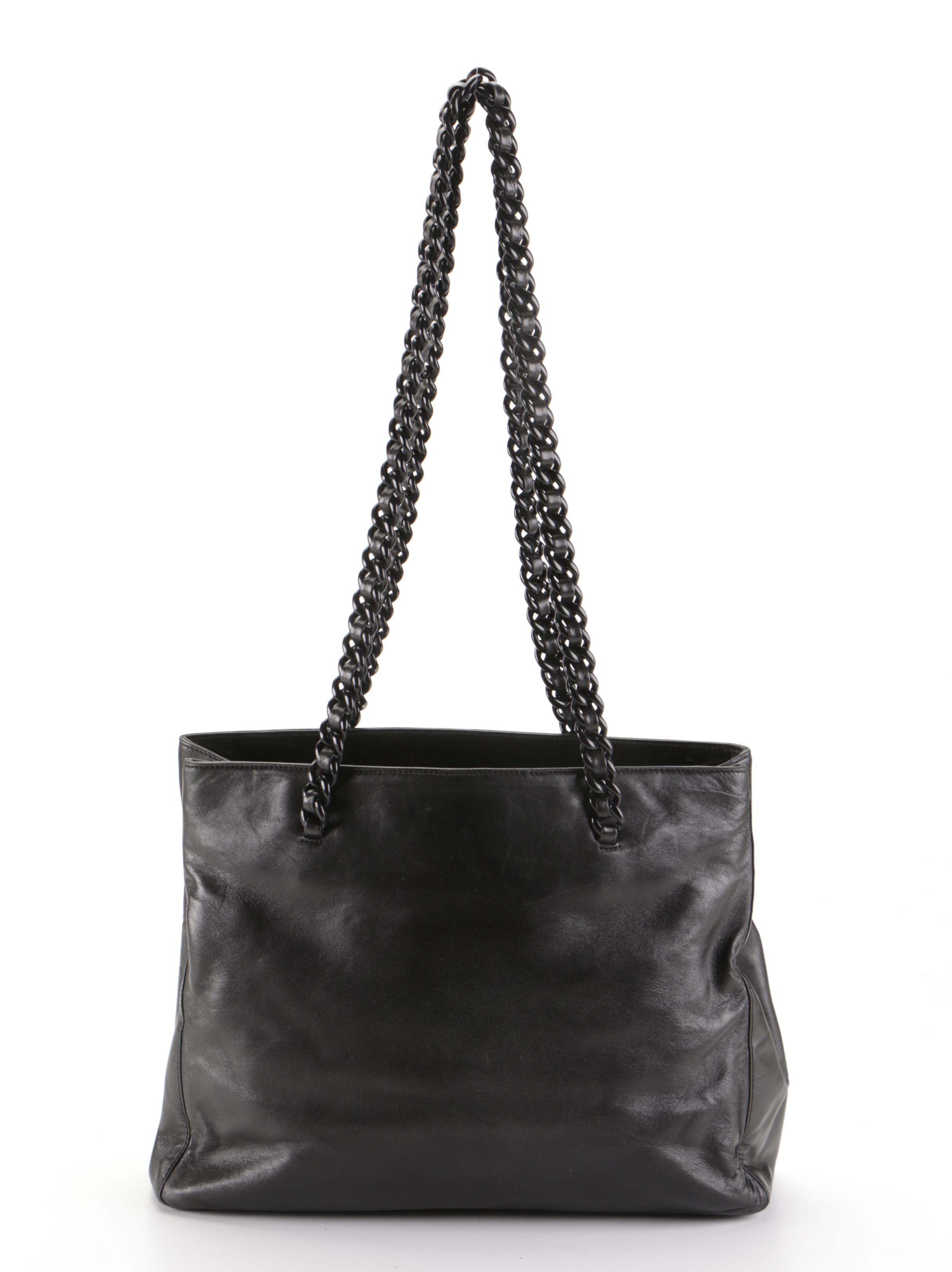 Prada Shoulder Bag in Black Lambskin Leather with Leather Interwoven Chain Strap