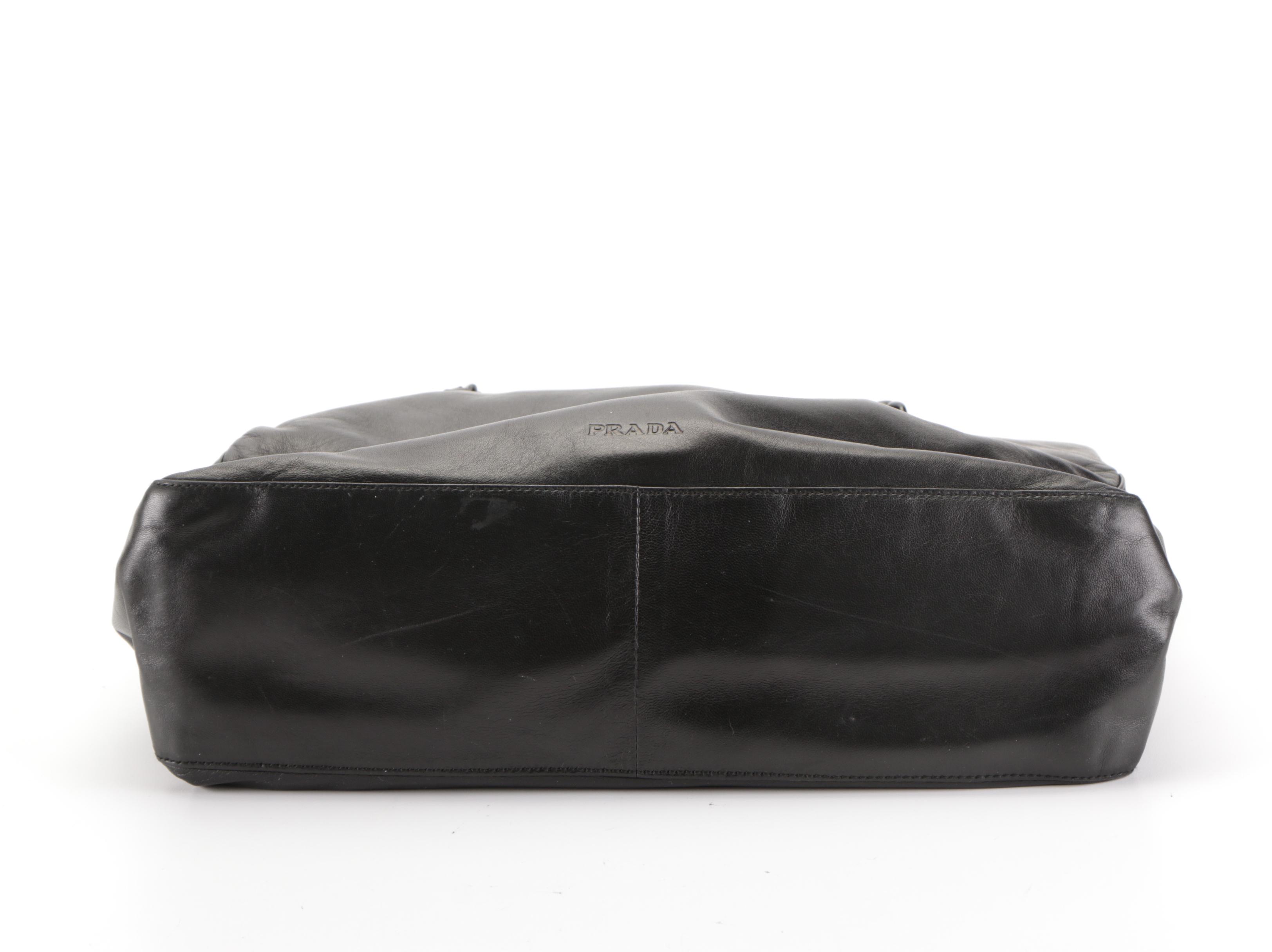 Prada Shoulder Bag in Black Lambskin Leather with Leather Interwoven Chain Strap