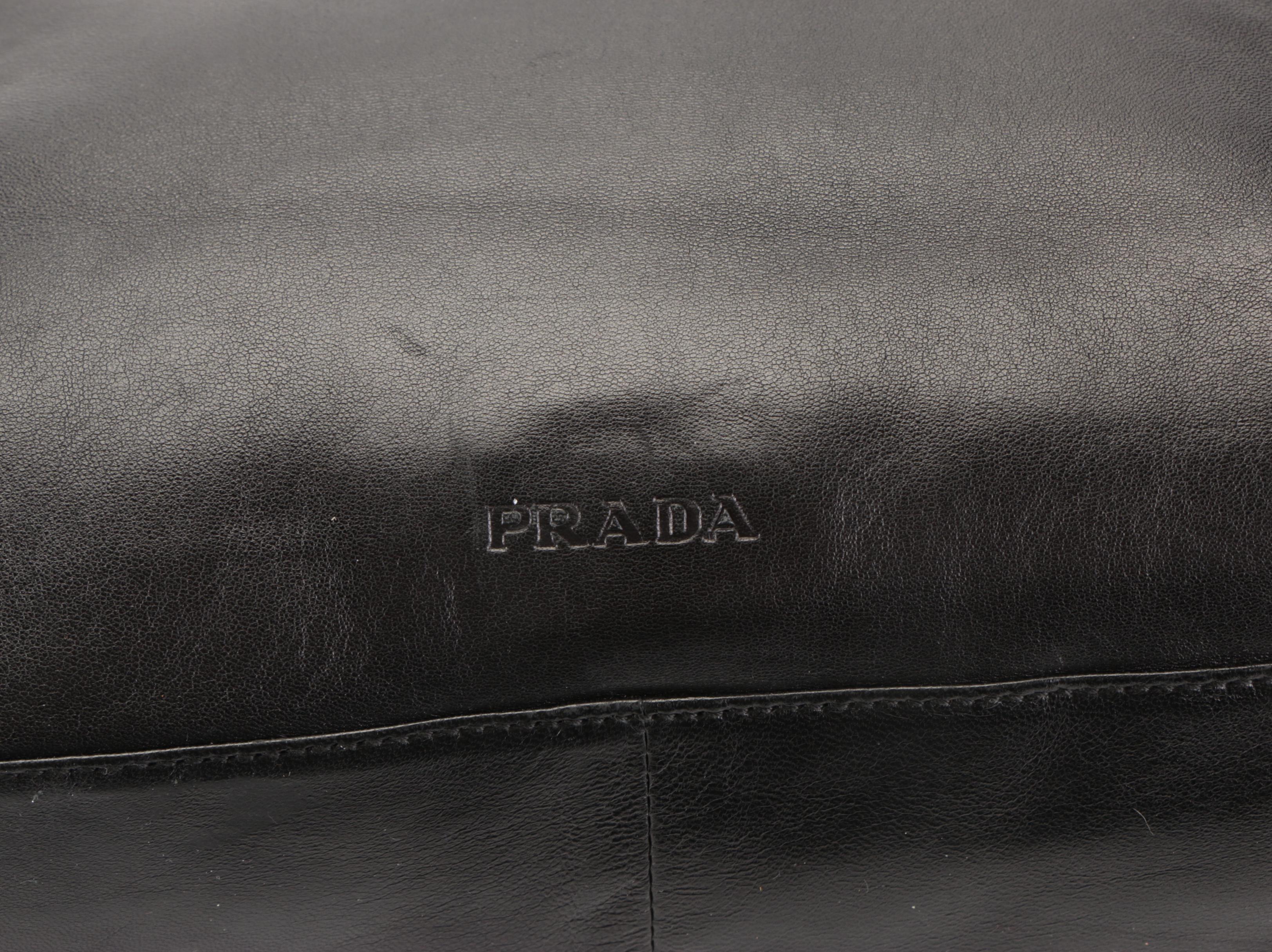 Prada Shoulder Bag in Black Lambskin Leather with Leather Interwoven Chain Strap