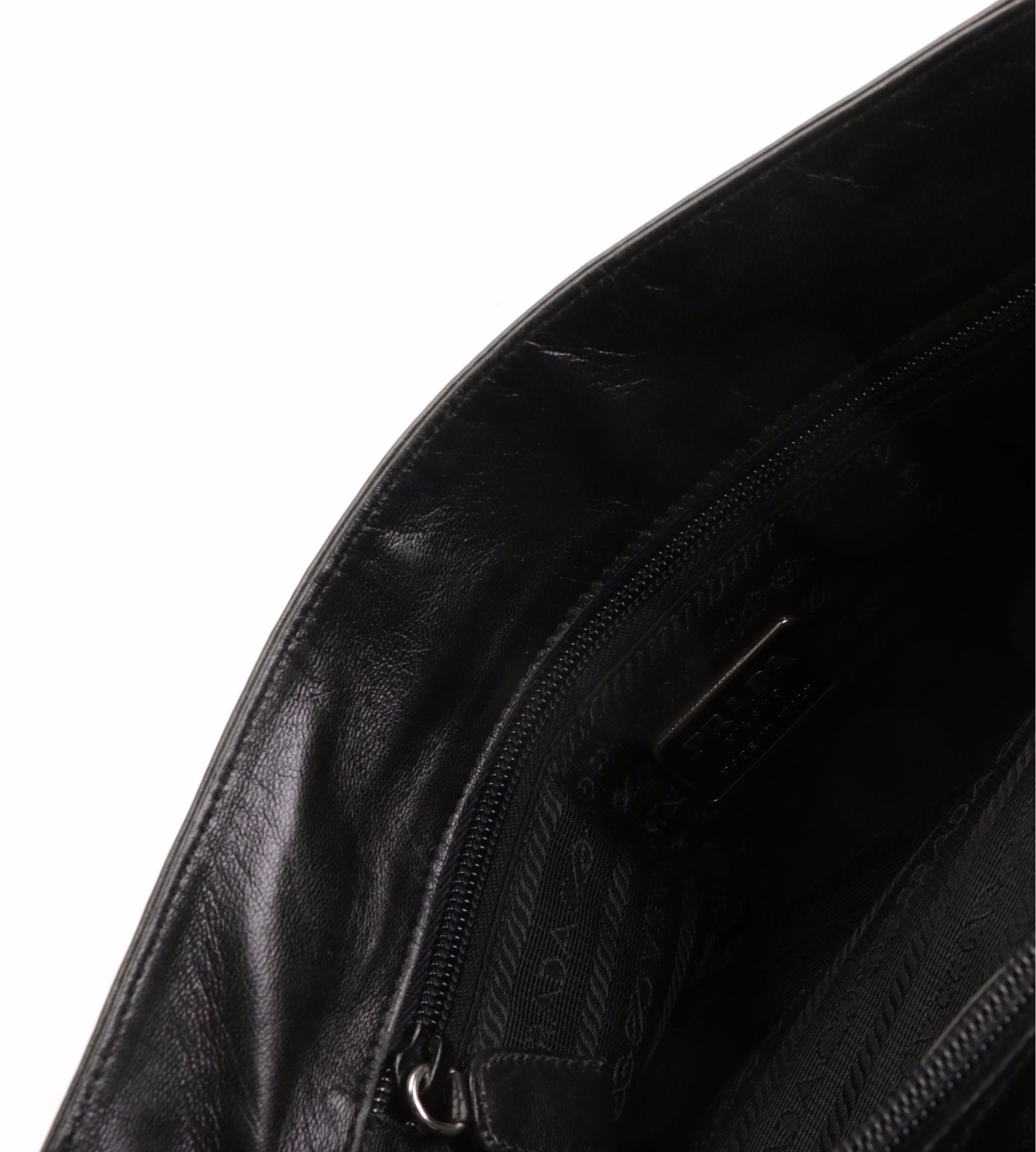 Prada Shoulder Bag in Black Lambskin Leather with Leather Interwoven Chain Strap