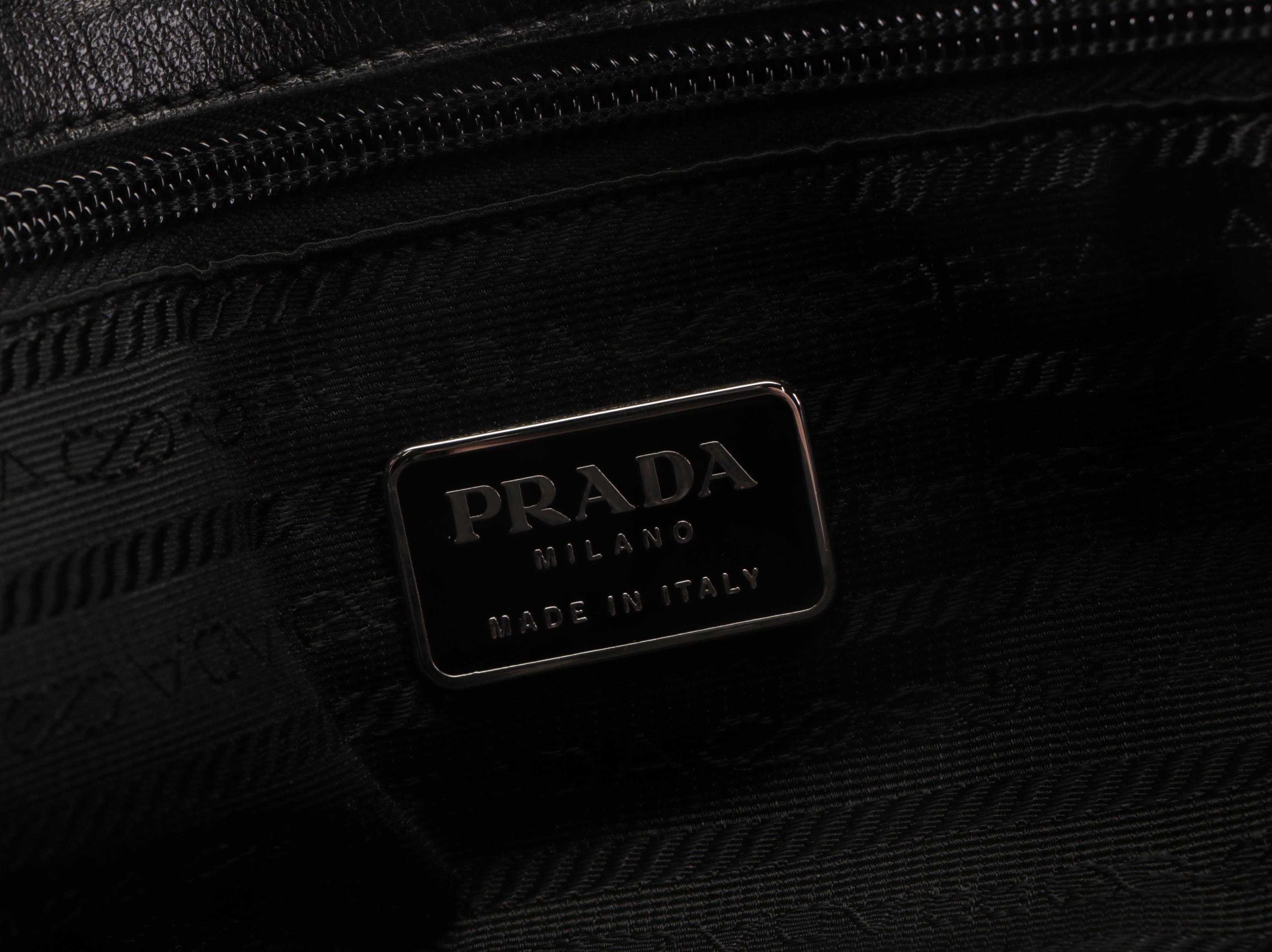 Prada Shoulder Bag in Black Lambskin Leather with Leather Interwoven Chain Strap