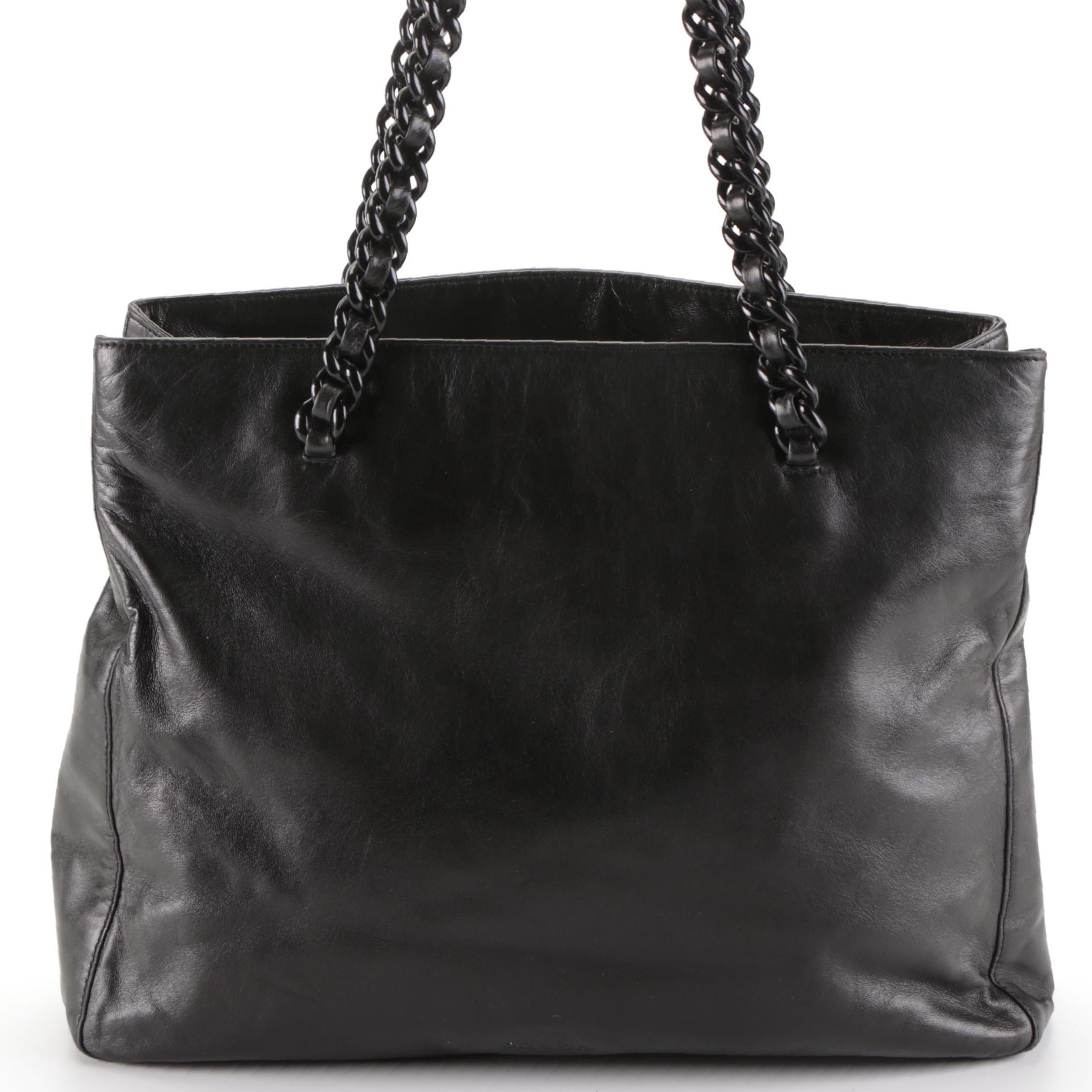 Prada Shoulder Bag in Black Lambskin Leather with Leather Interwoven Chain Strap