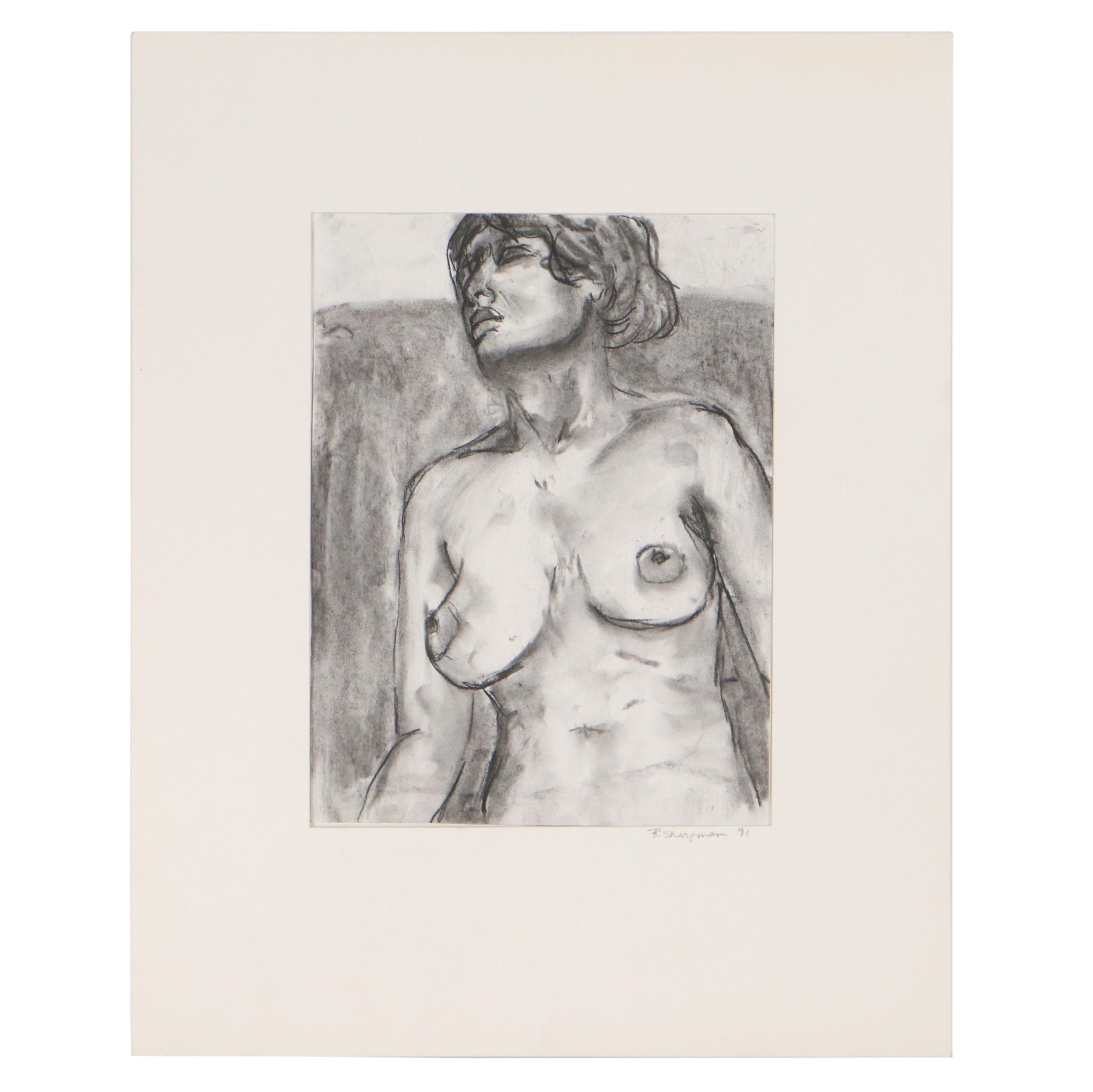 Rebecca Sharfman Charcoal Drawing of Seated Nude