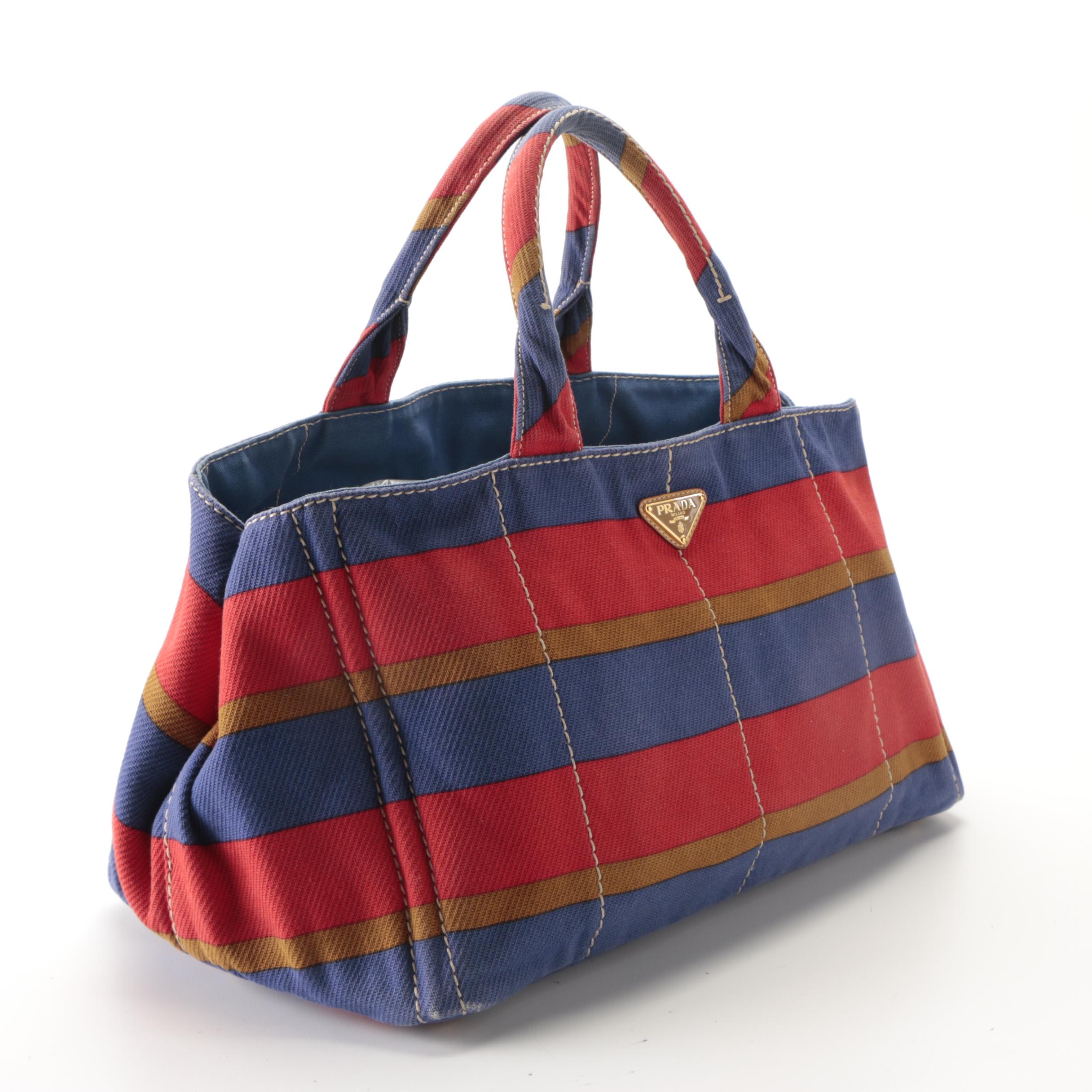 Prada Striped Canvas Tote Bag