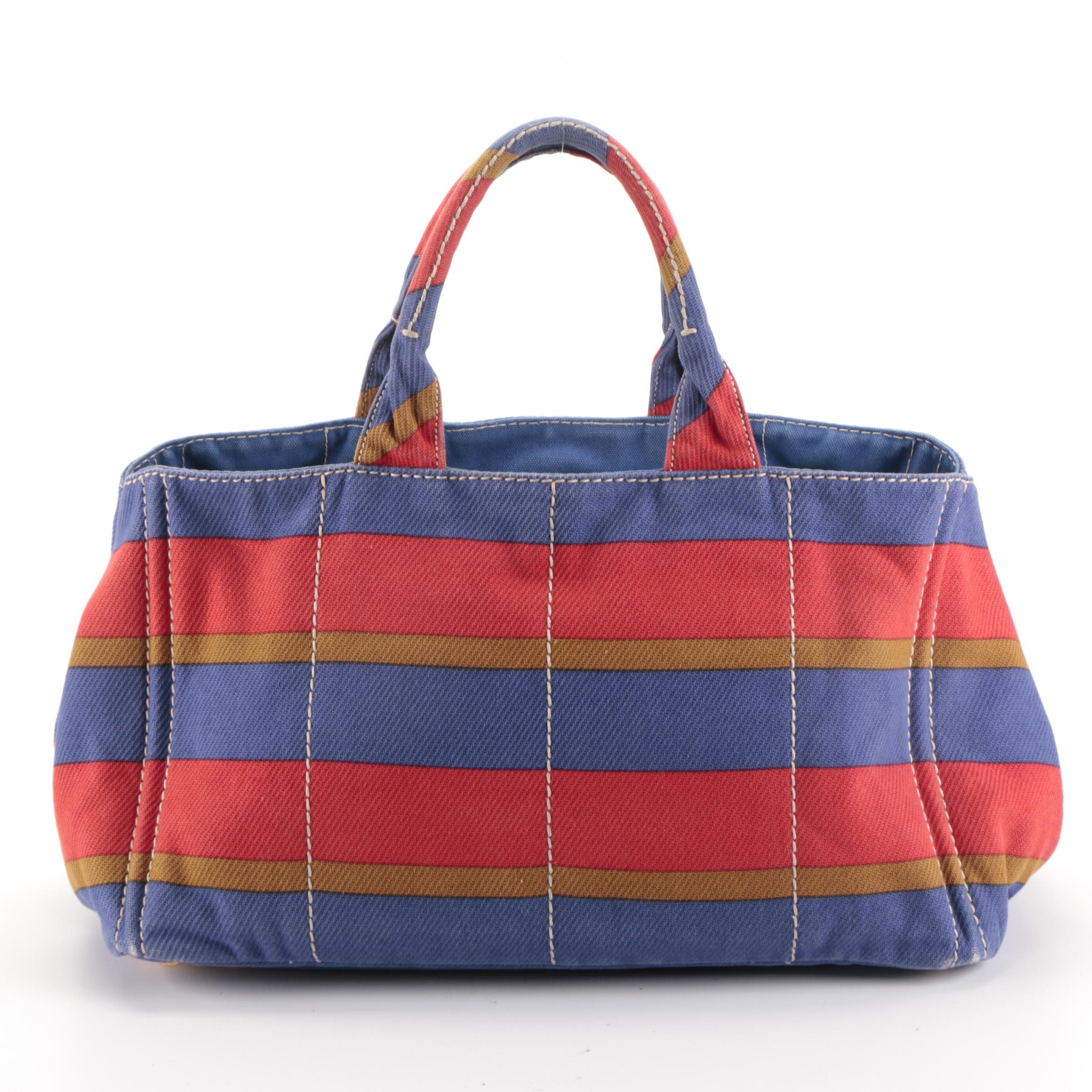 Prada Striped Canvas Tote Bag