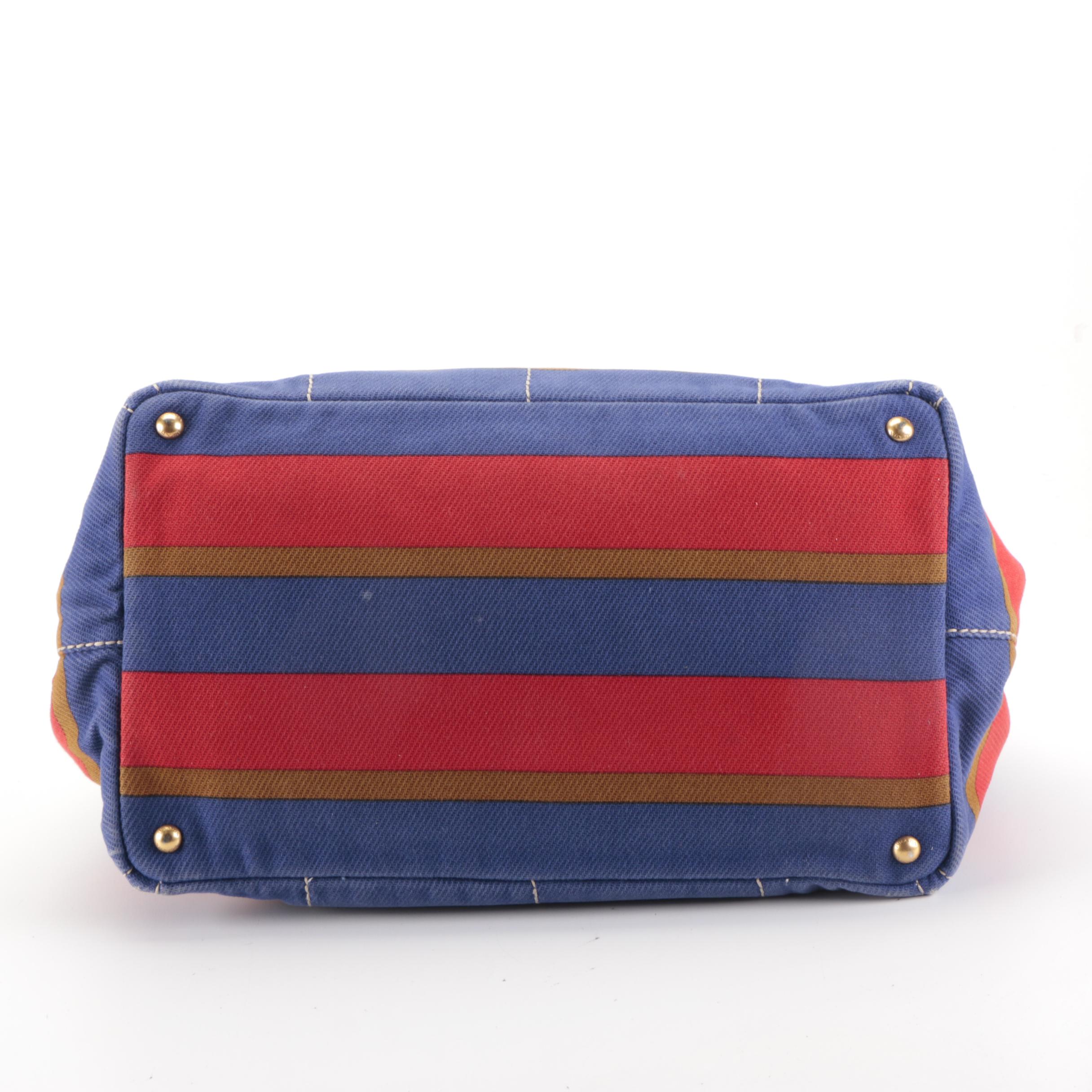 Prada Striped Canvas Tote Bag