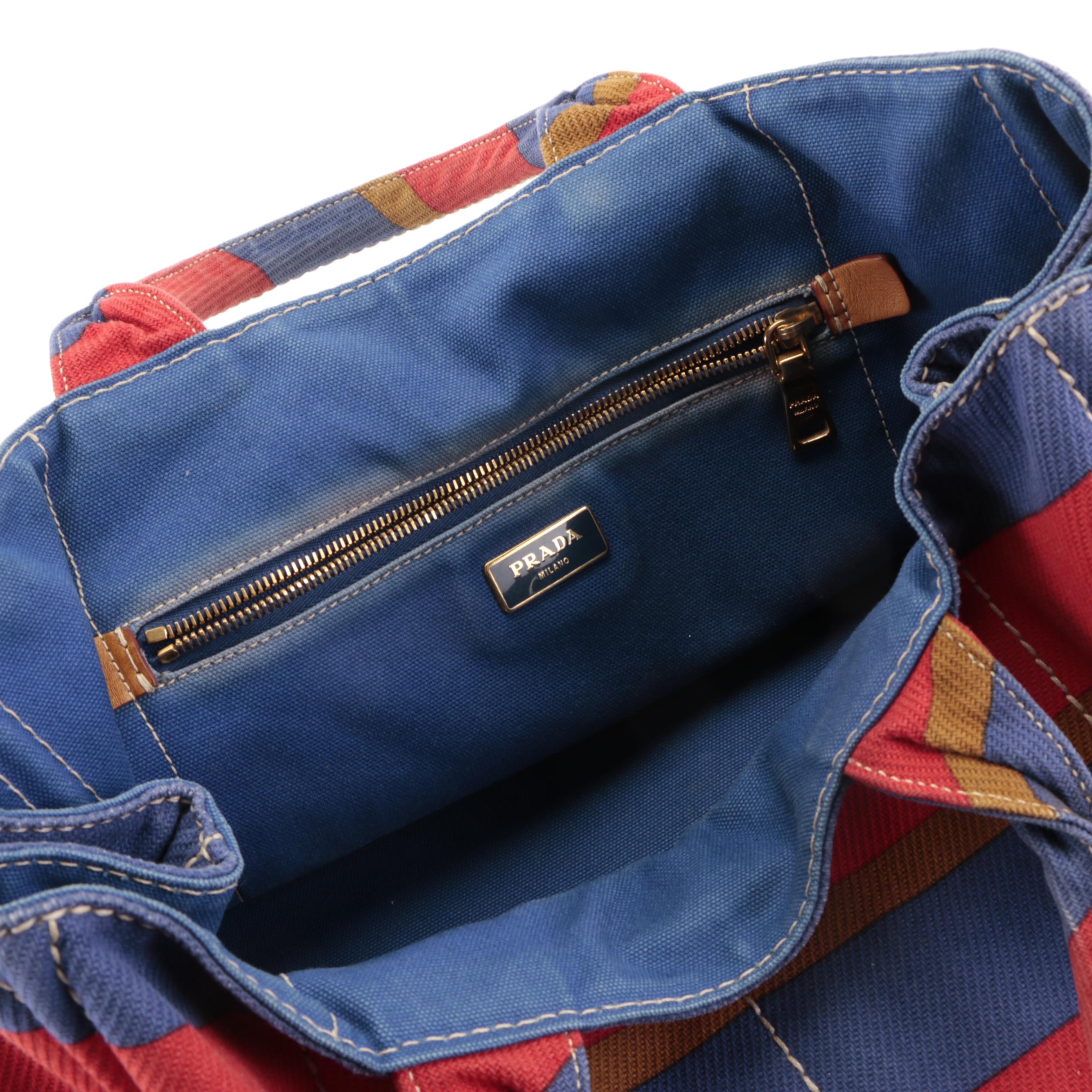 Prada Striped Canvas Tote Bag