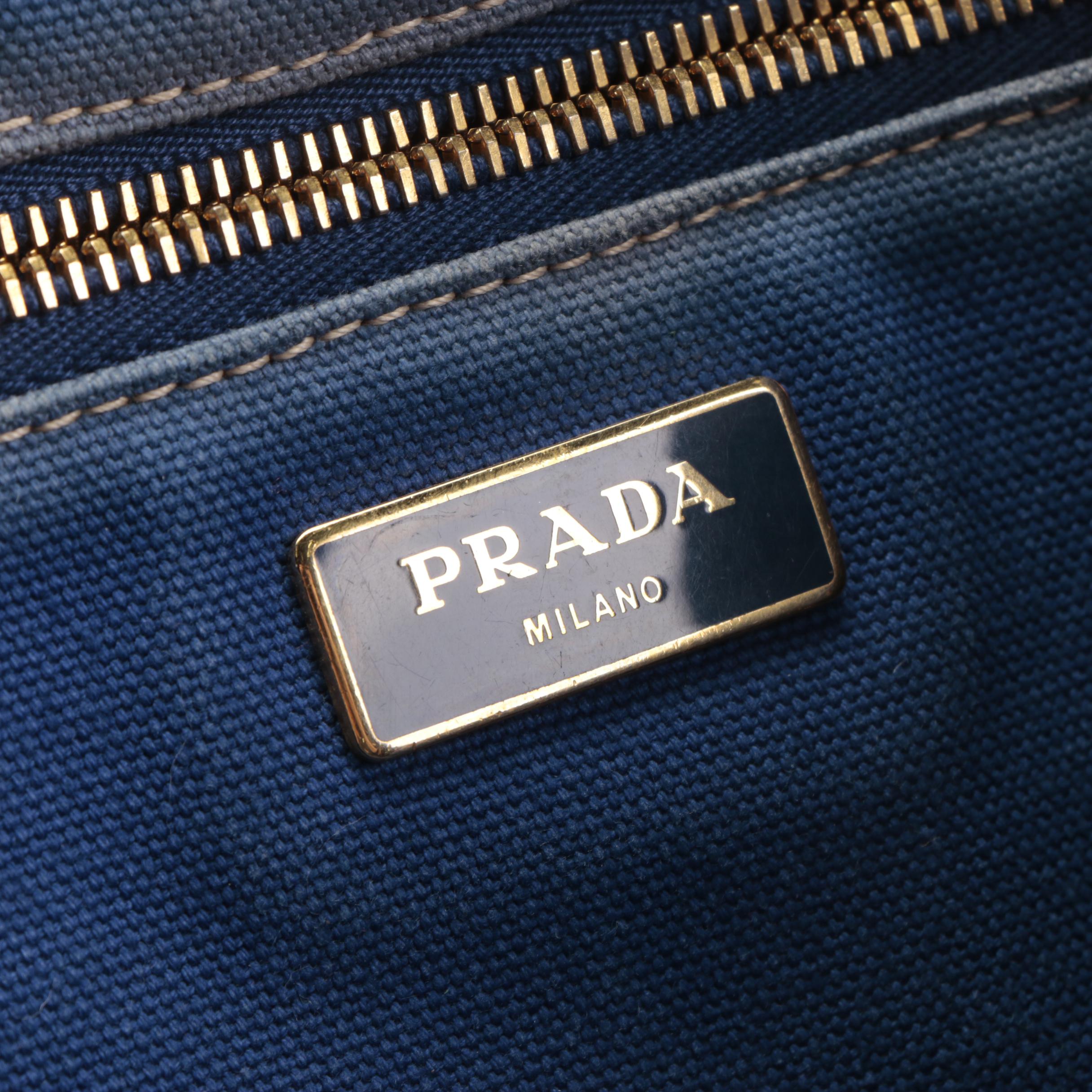 Prada Striped Canvas Tote Bag