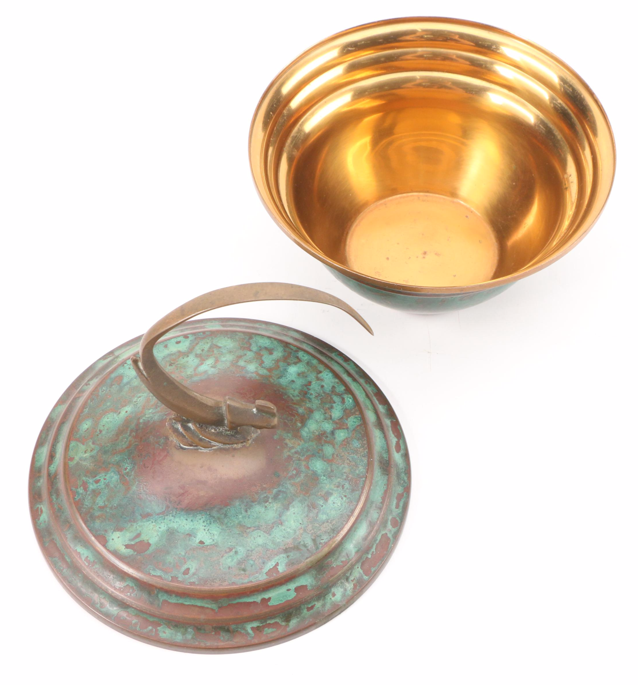 Carl Sorenson Art Deco Style Bronze Bowl and Jennings Brothers Brass Box