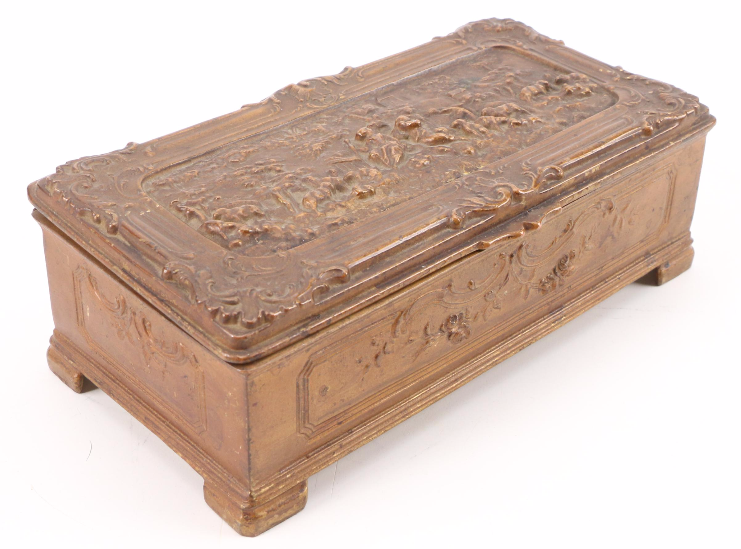 Carl Sorenson Art Deco Style Bronze Bowl and Jennings Brothers Brass Box