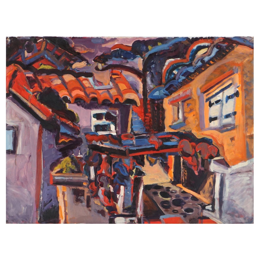 Richard Snyder Abstract Street Scene Oil Painting