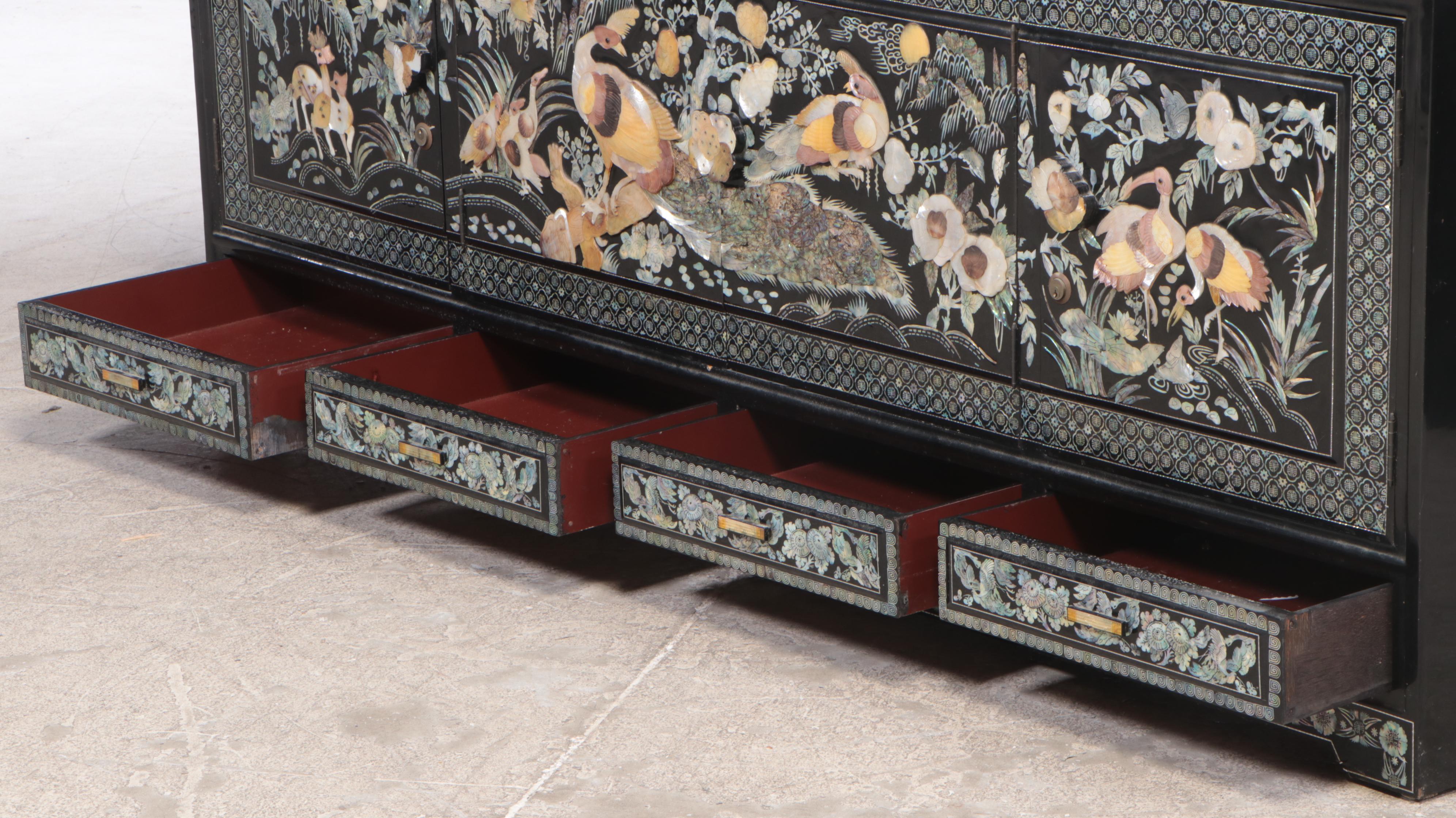 Chinese Lacquered Cabinet with Abalone Inlay