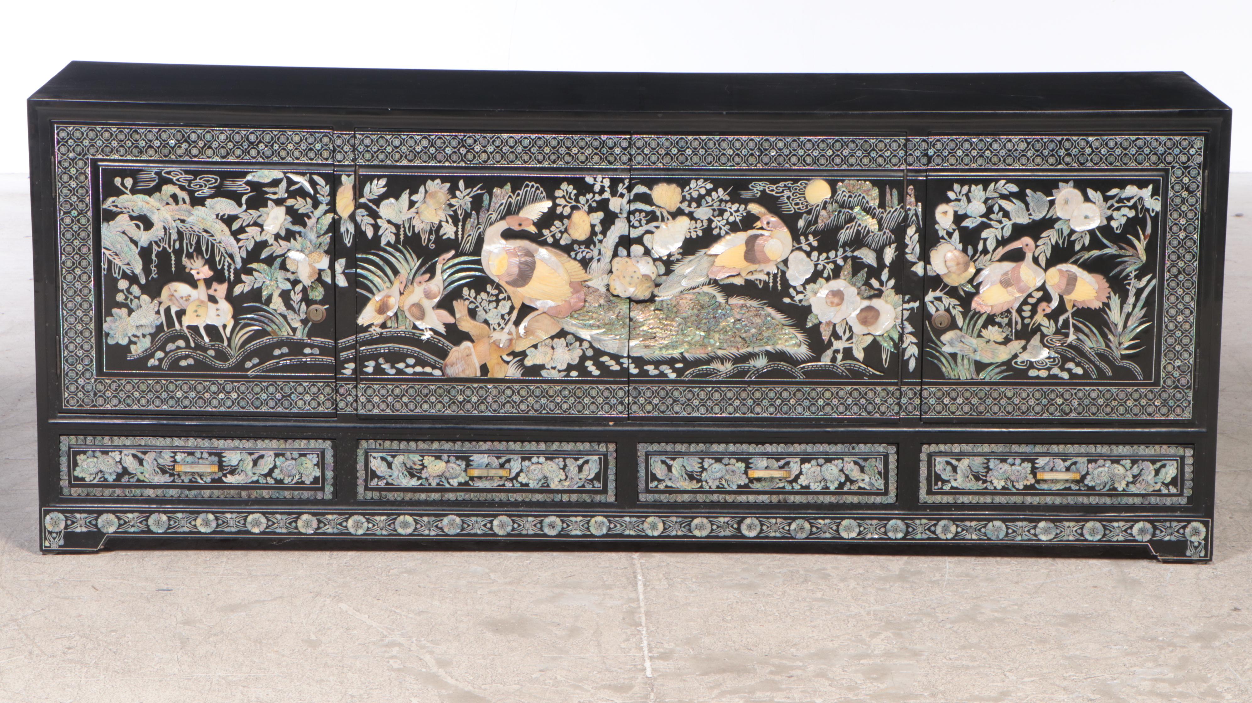 Chinese Lacquered Cabinet with Abalone Inlay