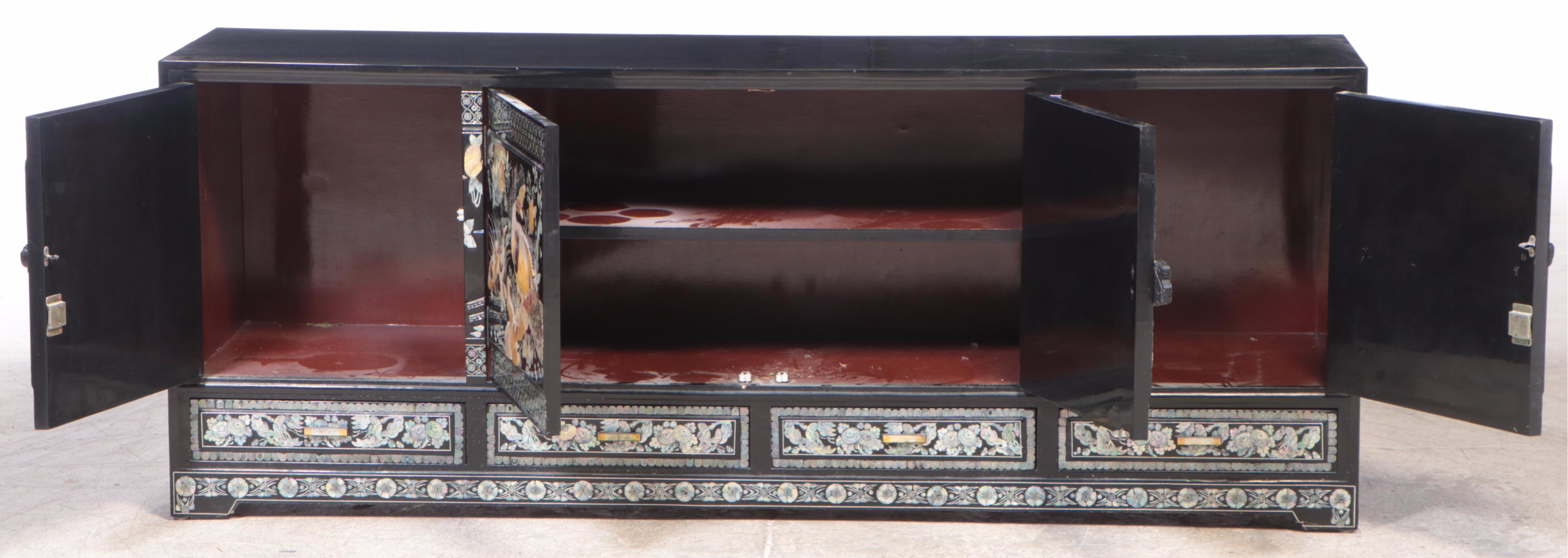 Chinese Lacquered Cabinet with Abalone Inlay