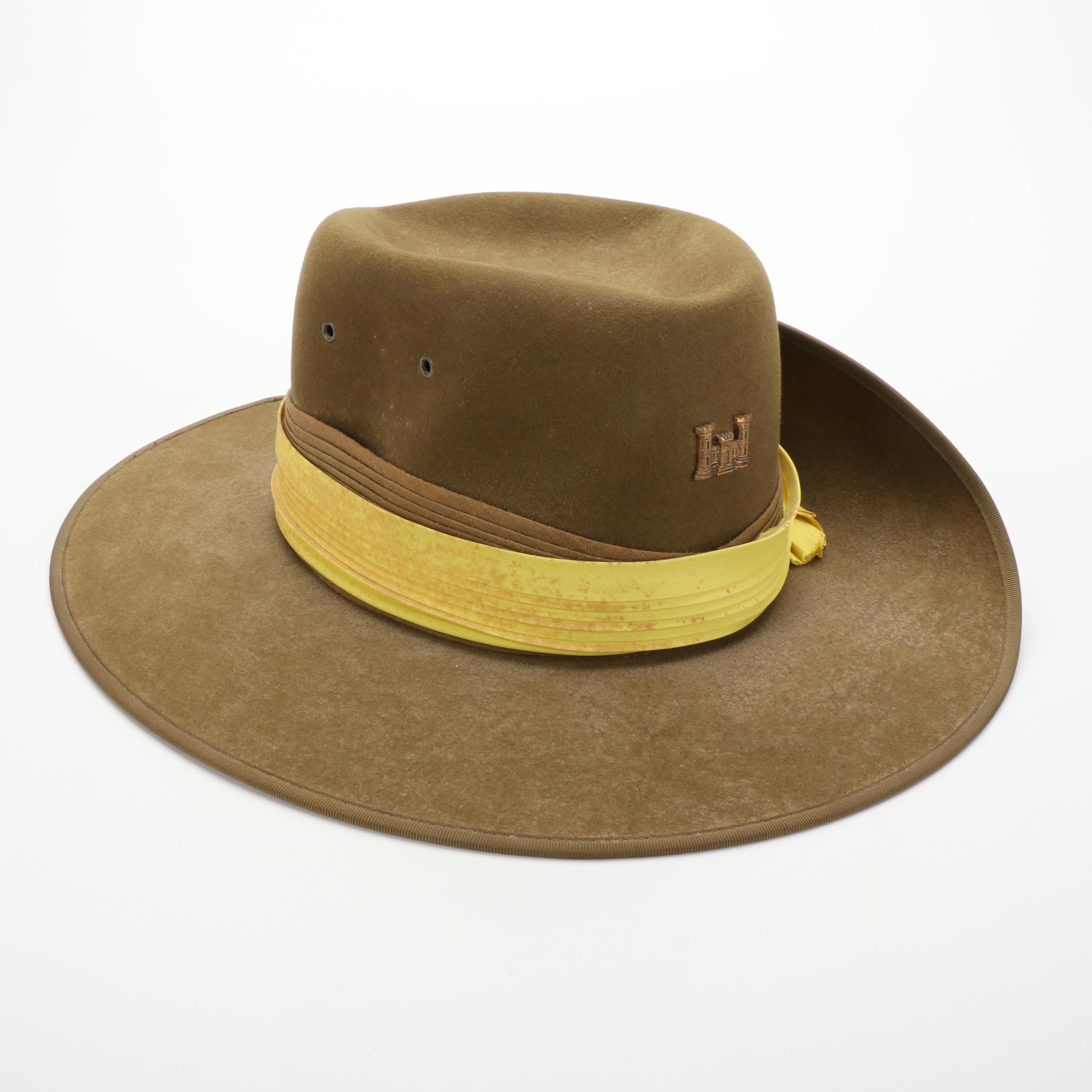 Akubra Fur Felt Military Slouch Hat with U.S. Army CBI and USACE Hatpins