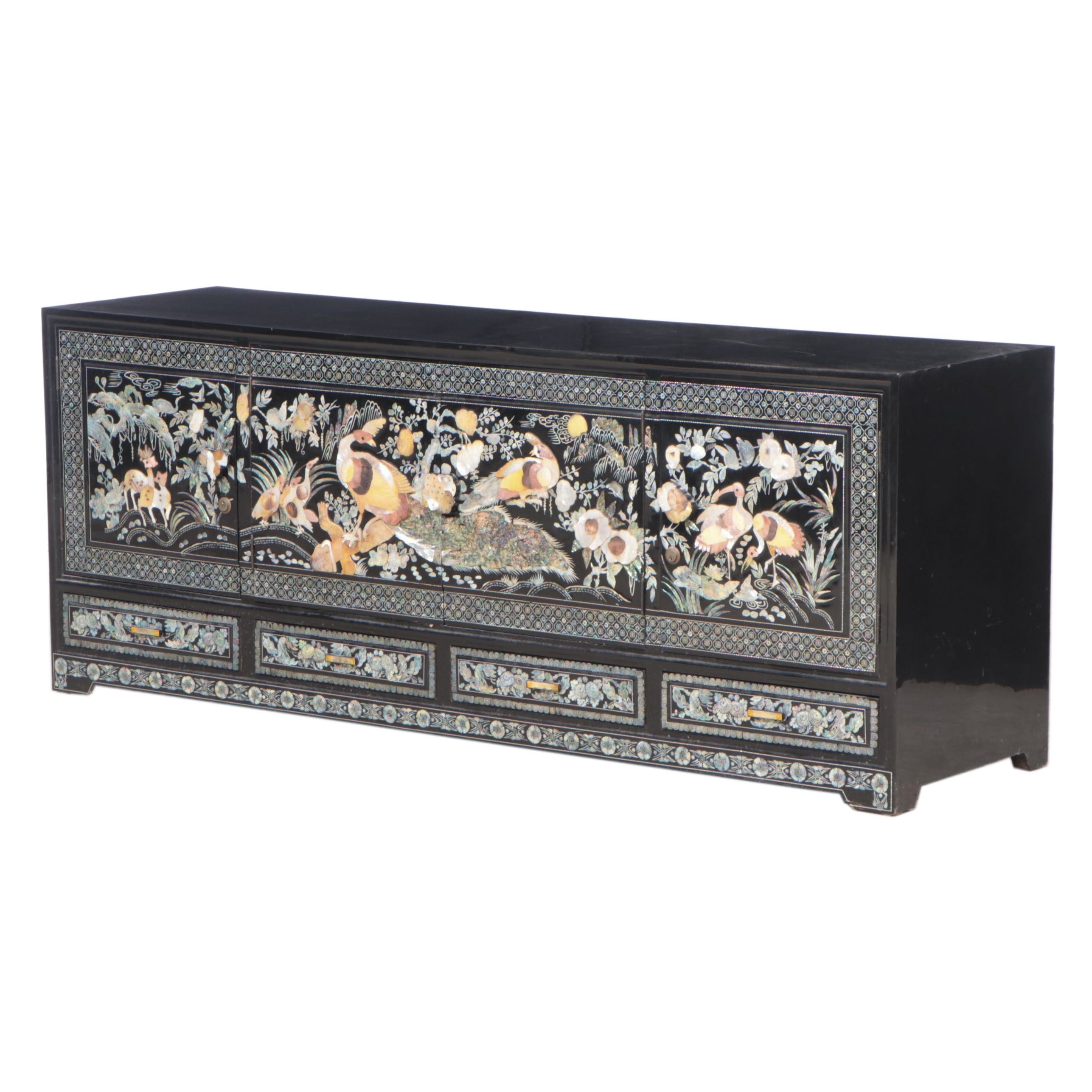 Chinese Lacquered Cabinet with Abalone Inlay