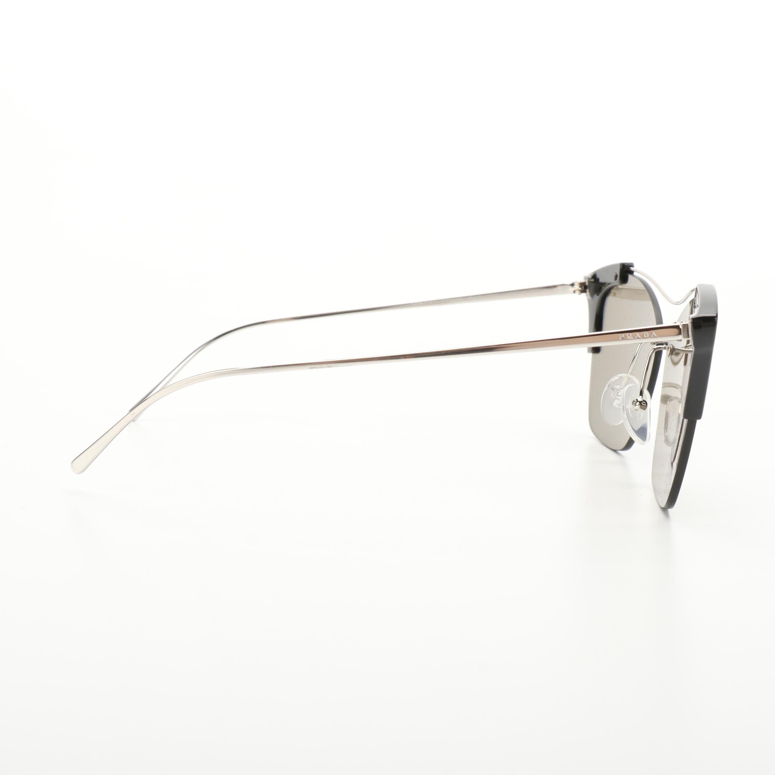 Prada SPR21U Silver Tone Cat Eye Sunglasses with Case and Box