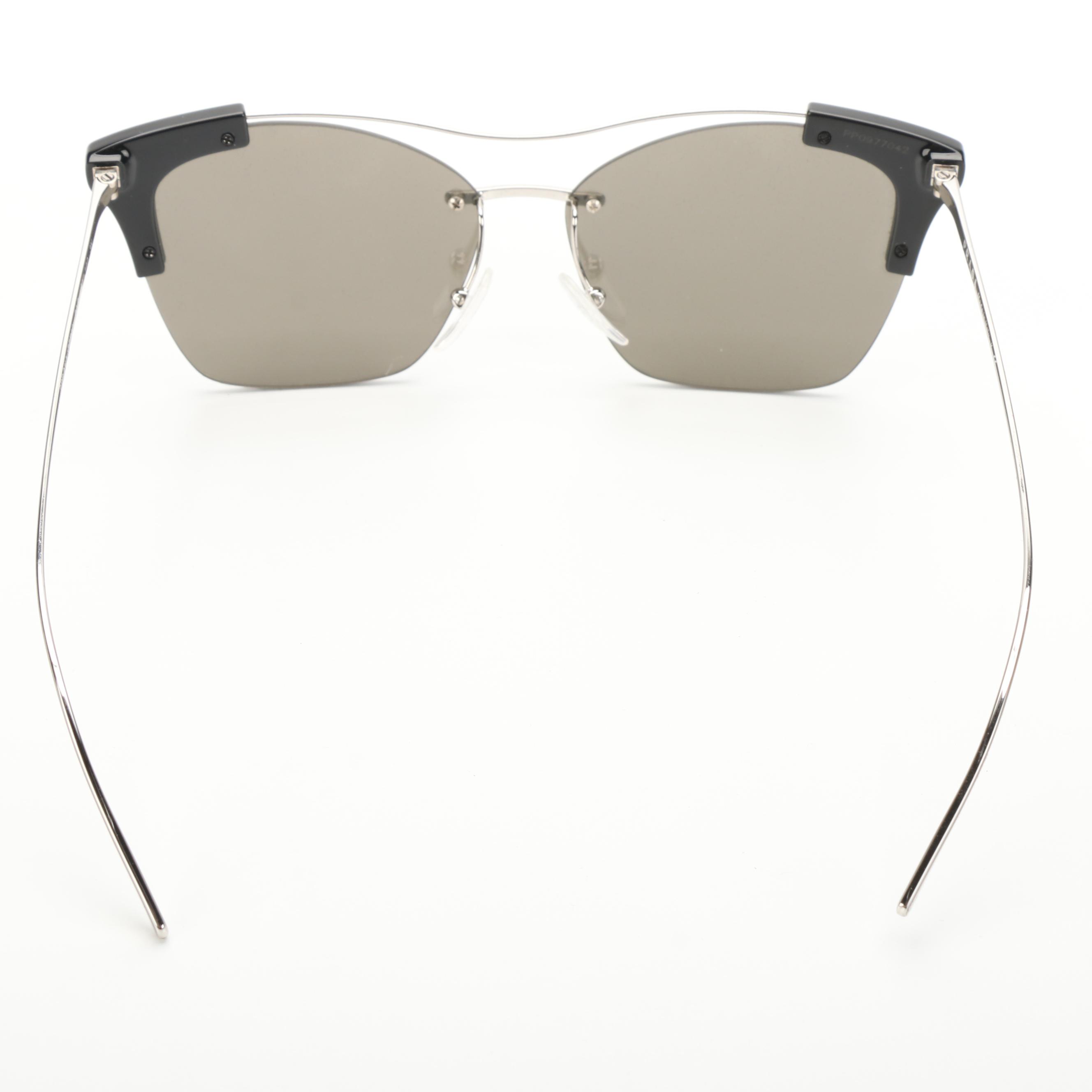 Prada SPR21U Silver Tone Cat Eye Sunglasses with Case and Box