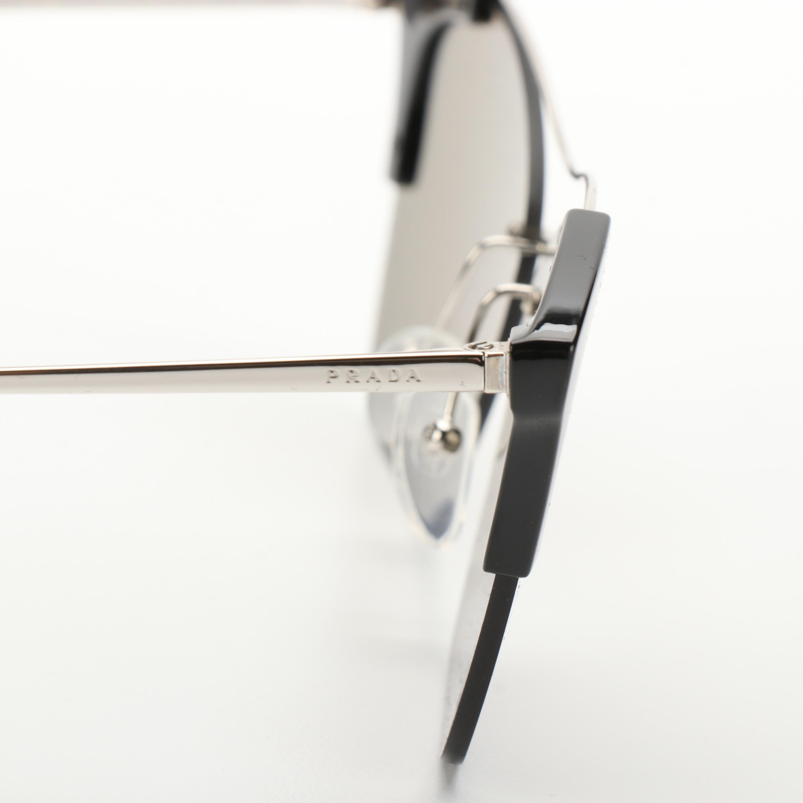 Prada SPR21U Silver Tone Cat Eye Sunglasses with Case and Box