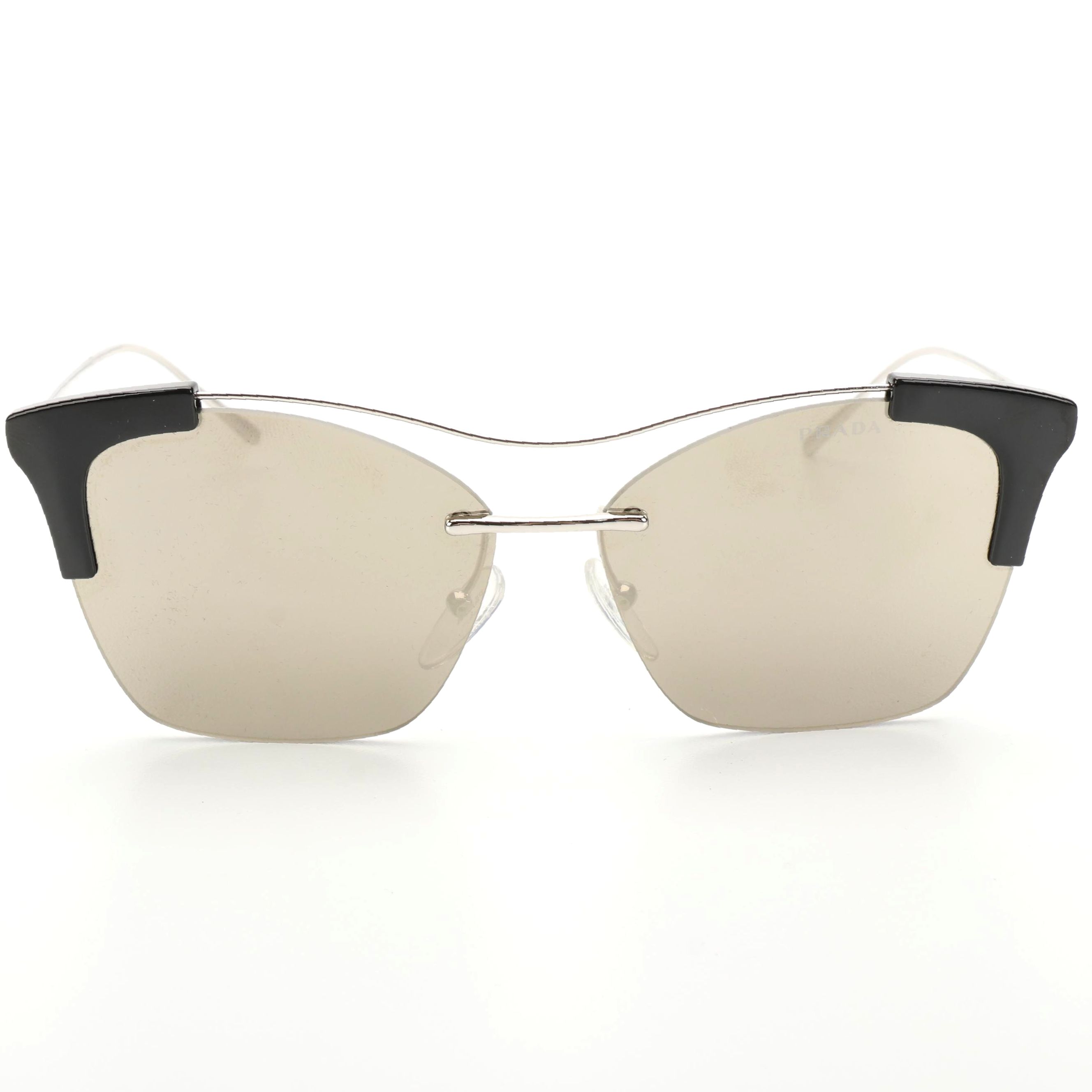 Prada SPR21U Silver Tone Cat Eye Sunglasses with Case and Box