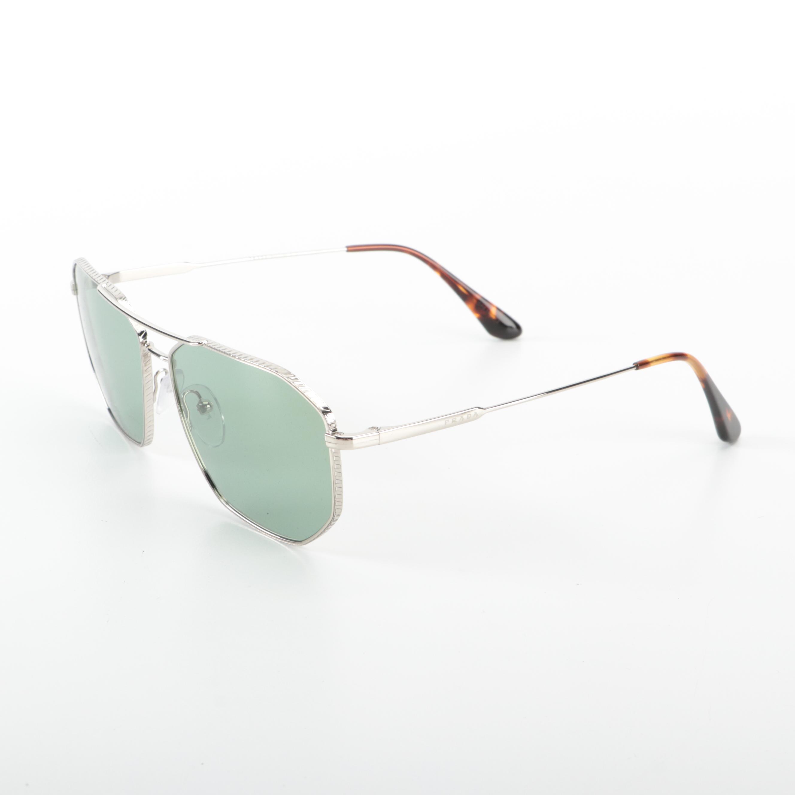 Prada SPR64X Silver Tone Sunglasses with Case and Box