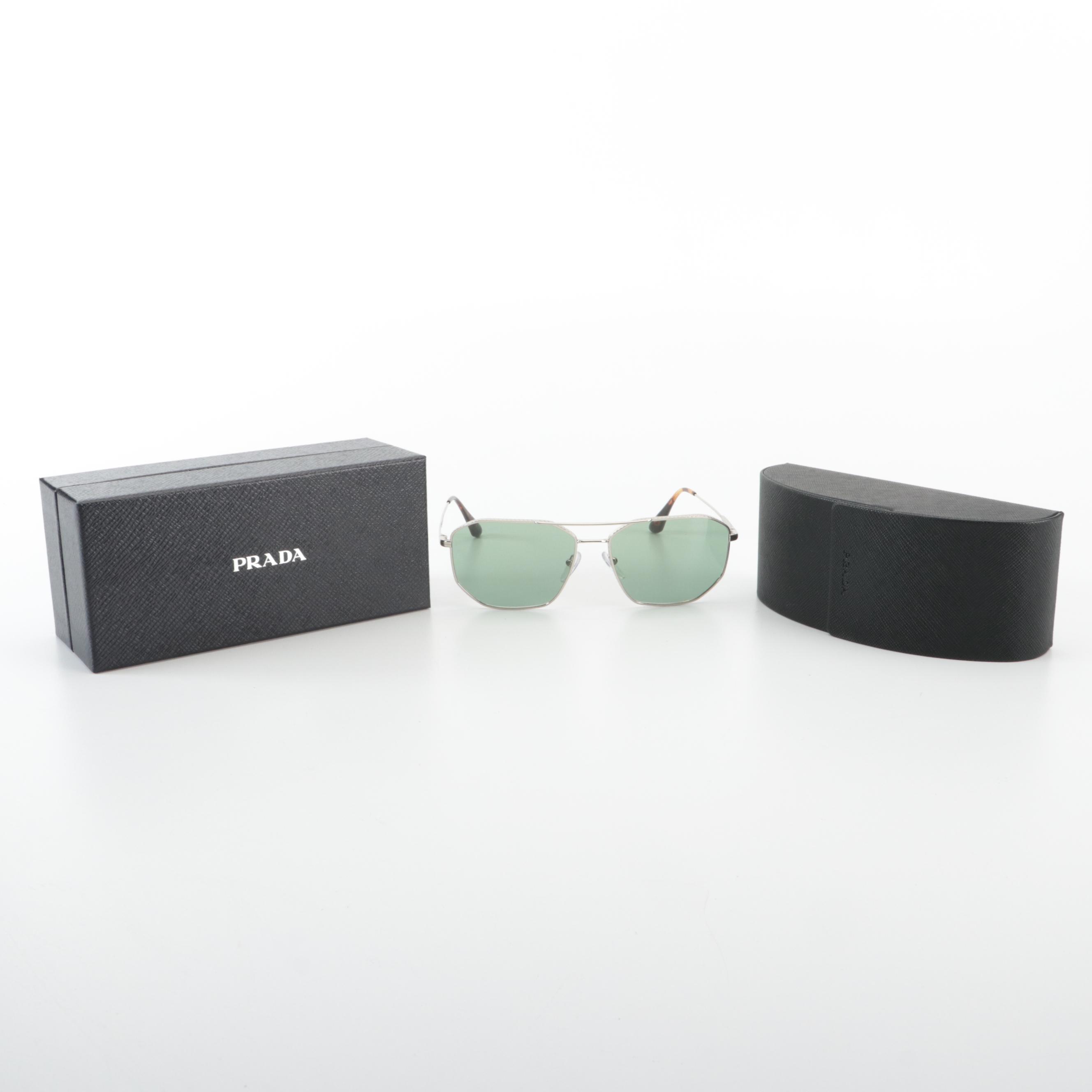 Prada SPR64X Silver Tone Sunglasses with Case and Box