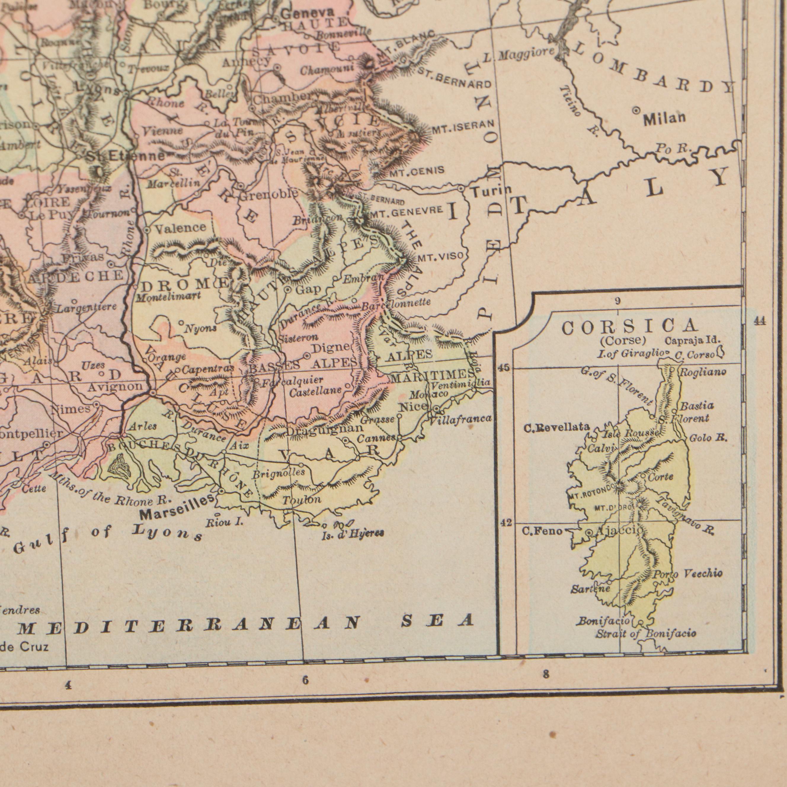 Mast, Crowell & Kirkpatrick Wax Engraving Map of France, Circa 1890
