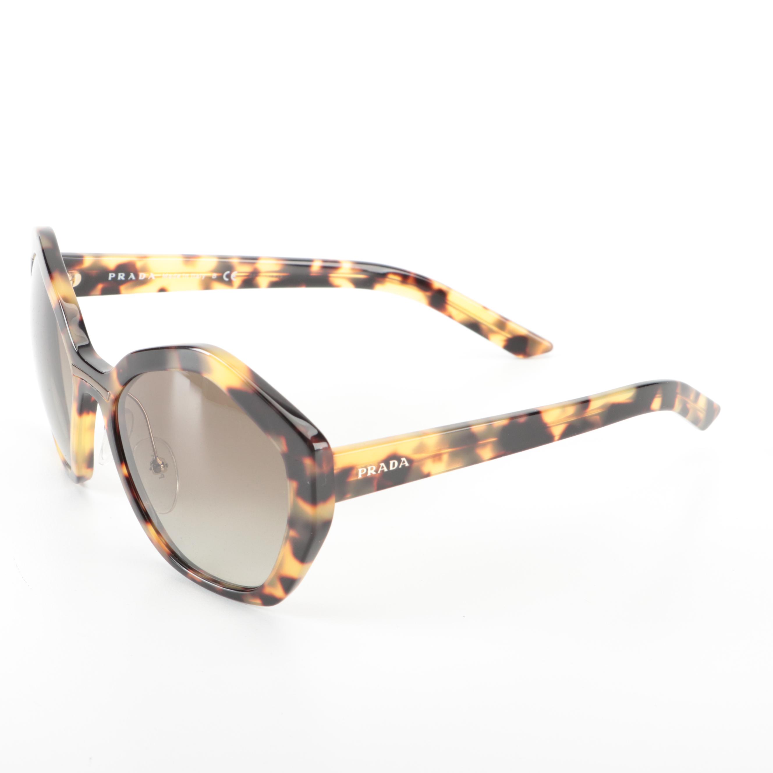 Prada SPR 08X Oversized Geometric Sunglasses with Case and Box