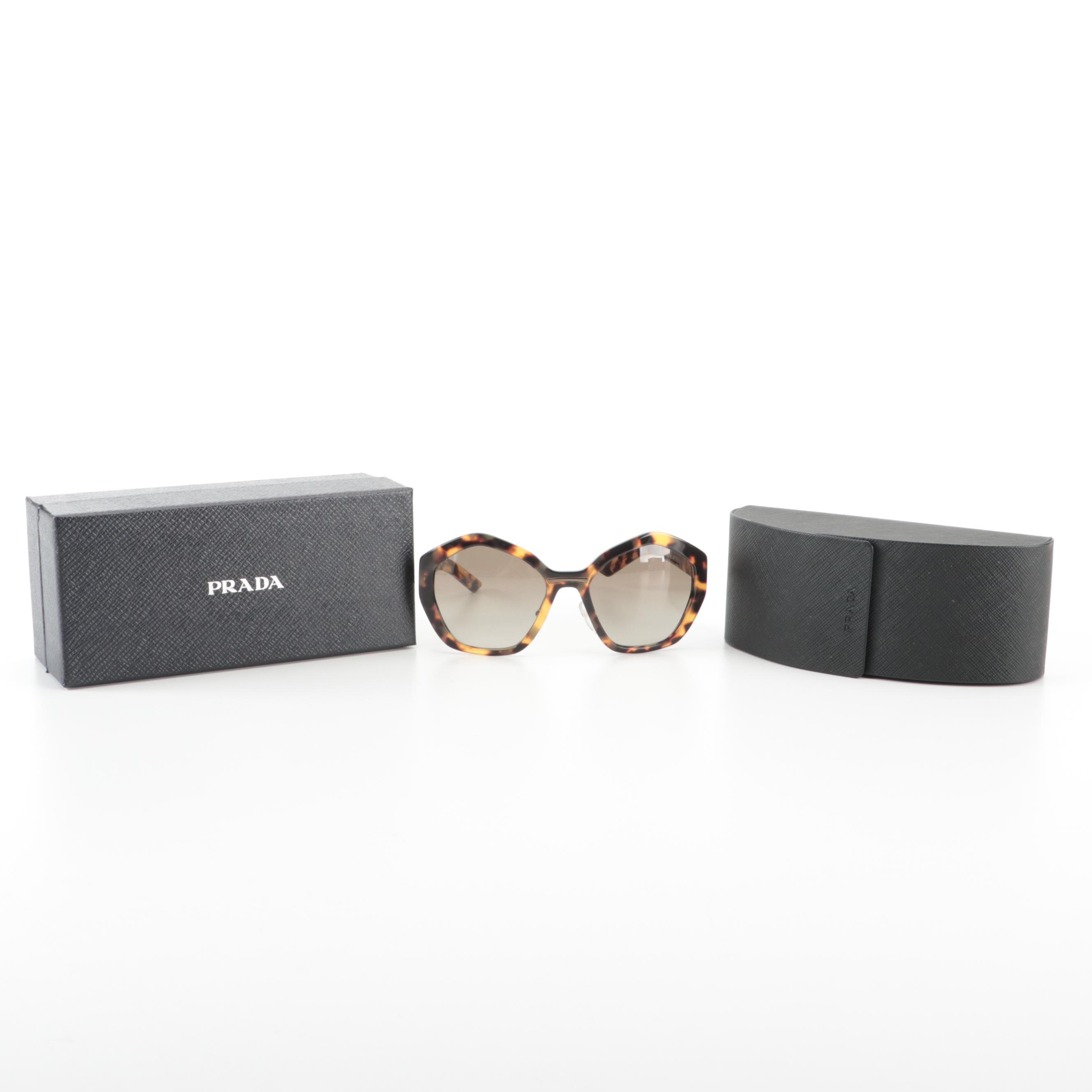 Prada SPR 08X Oversized Geometric Sunglasses with Case and Box