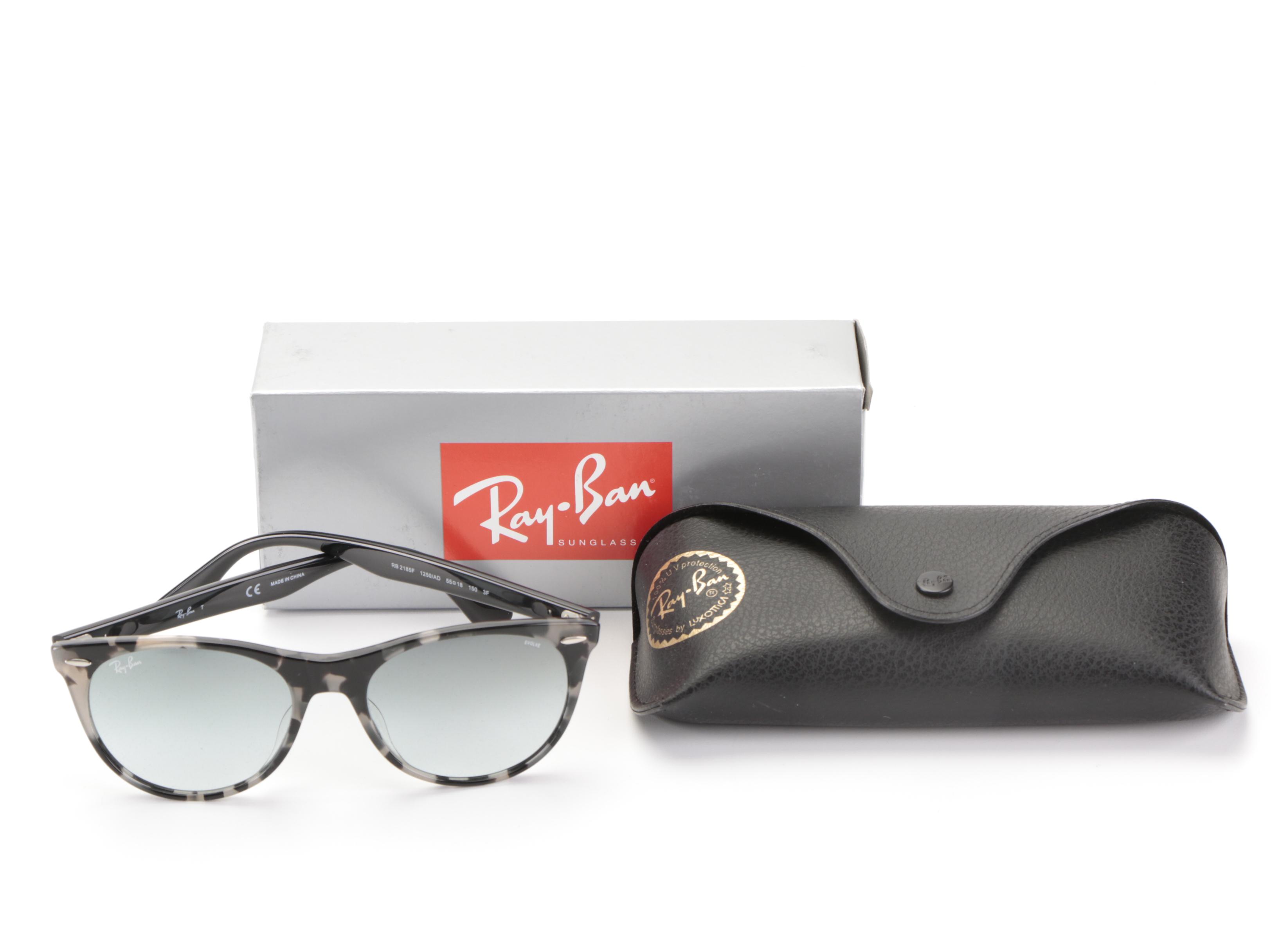 Ray-Ban RB2185F Wayfarer II Classic Sunglasses in Grey Havana with Case