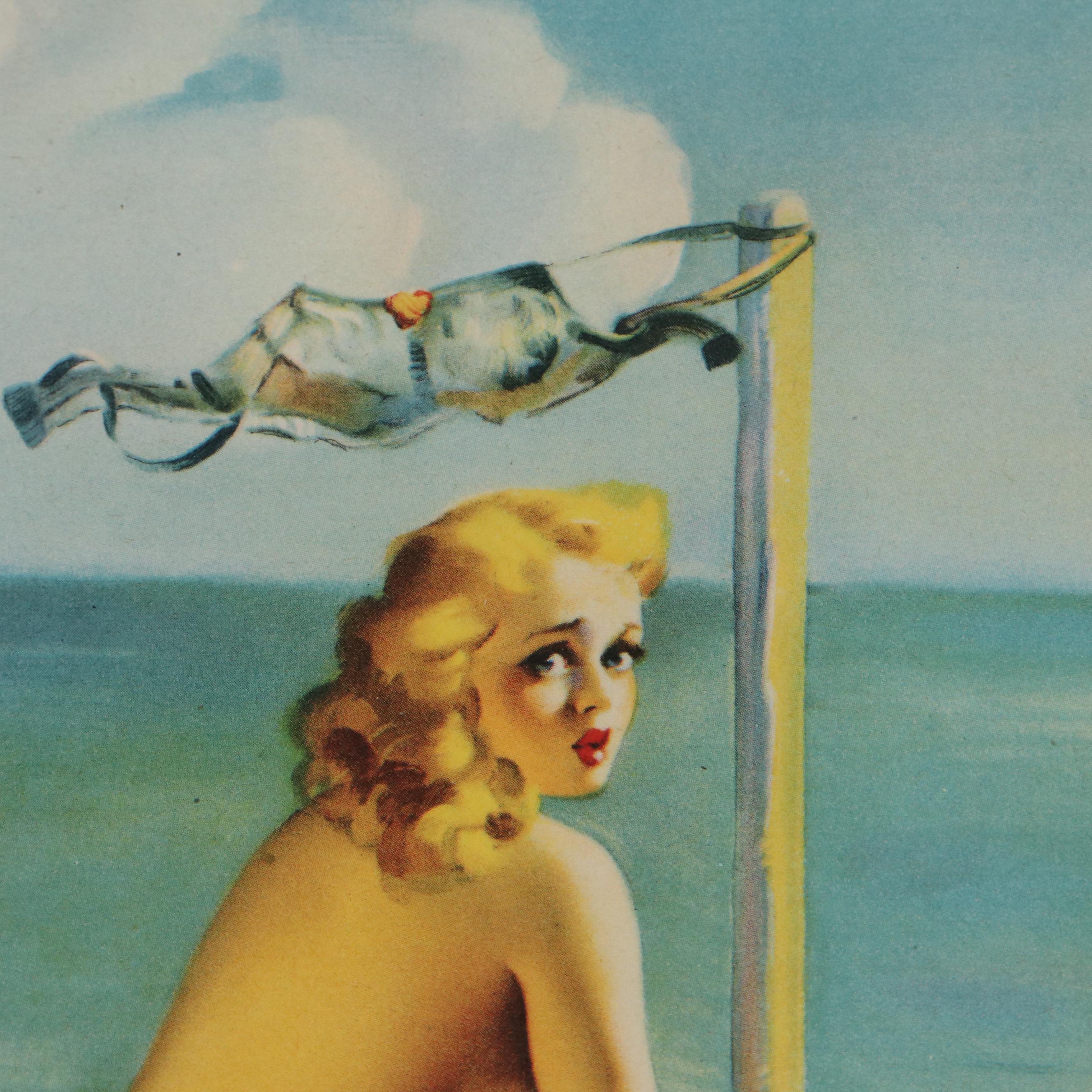 Pin-up Offset Lithograph After Gil Elvgren "Short on Sails," Circa 1940