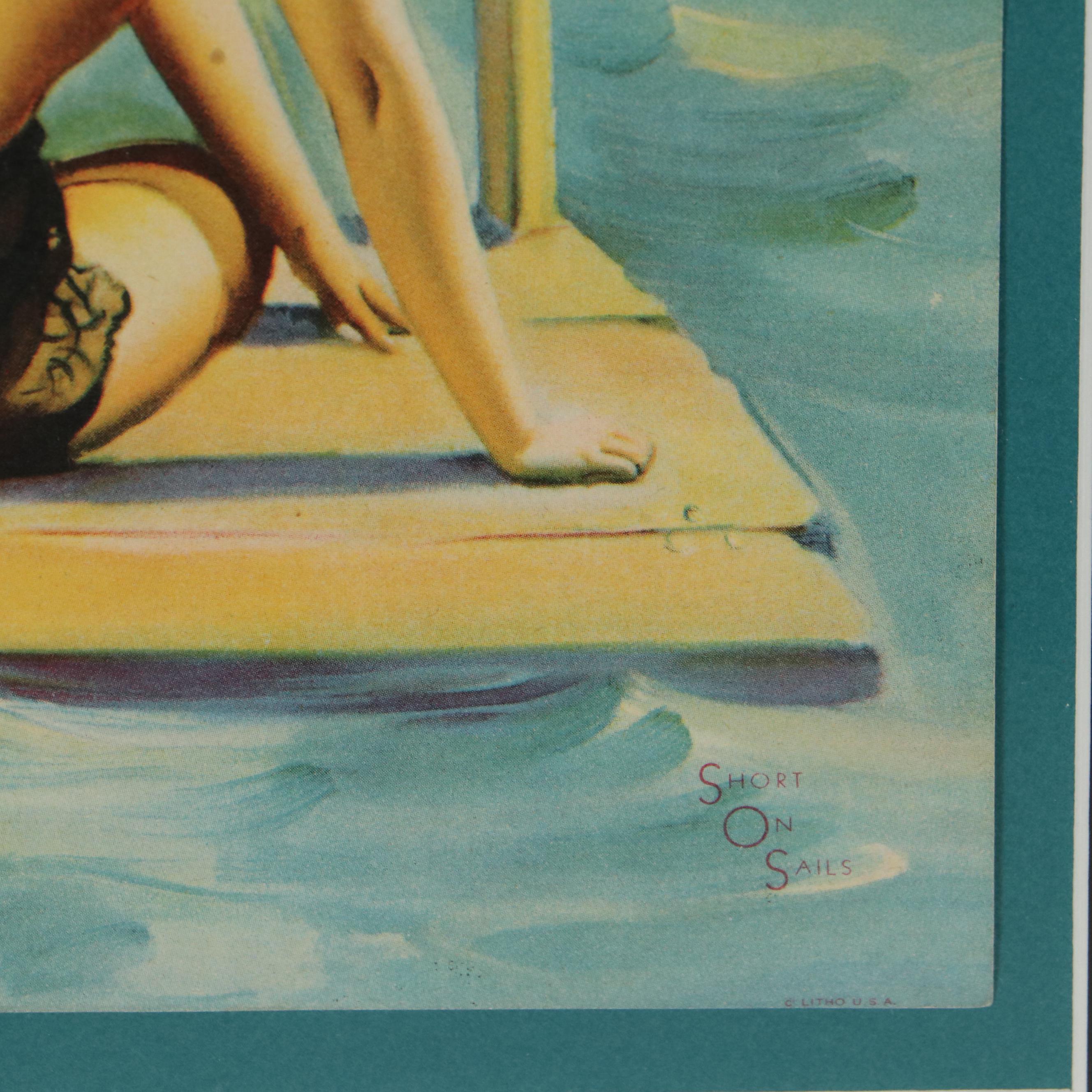 Pin-up Offset Lithograph After Gil Elvgren "Short on Sails," Circa 1940