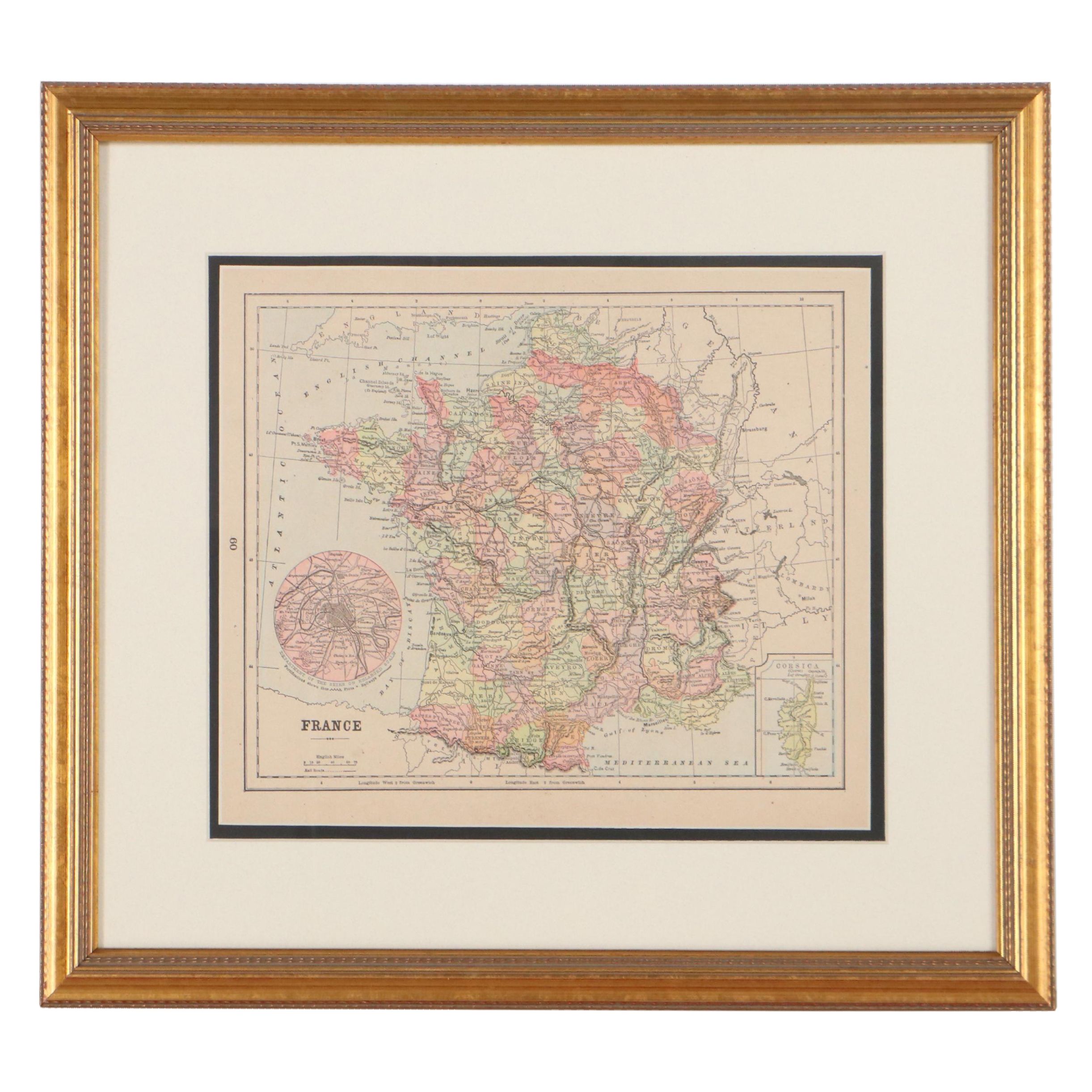 Mast, Crowell & Kirkpatrick Wax Engraving Map of France, Circa 1890