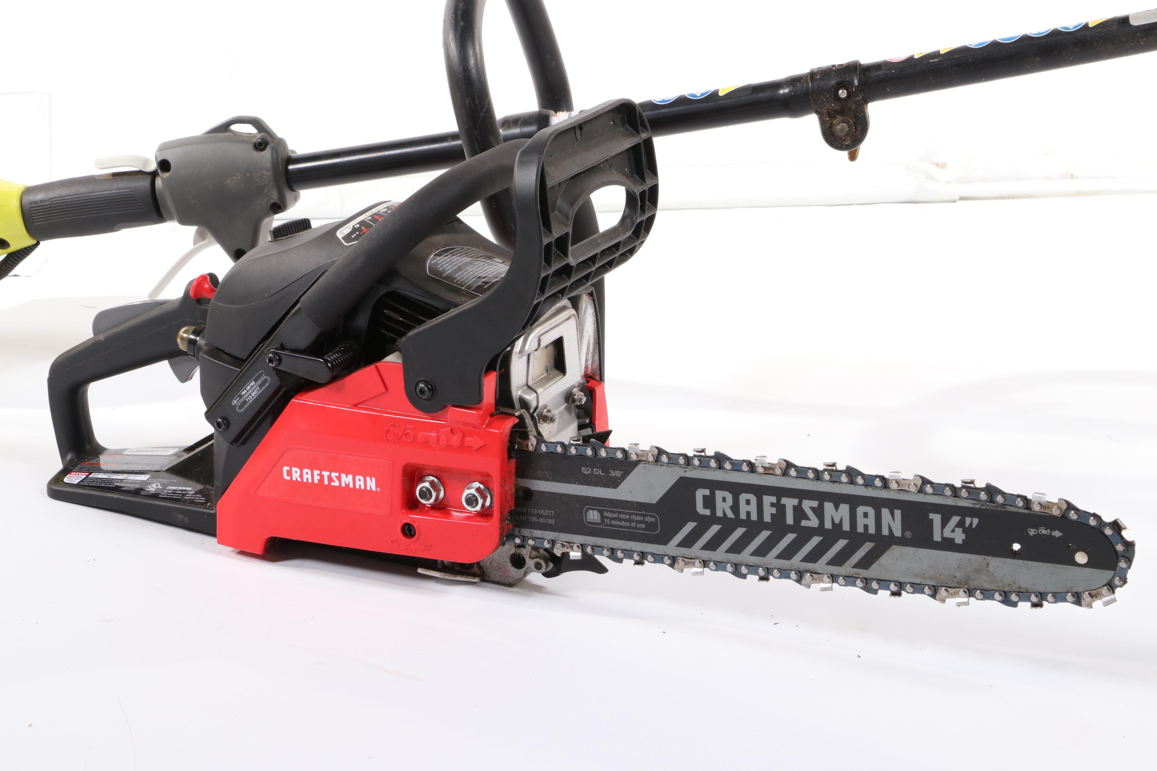Ryobi "Expand-It" 2-Cycle Trimmer and Craftsman S 145 14-Inch Chain Saw