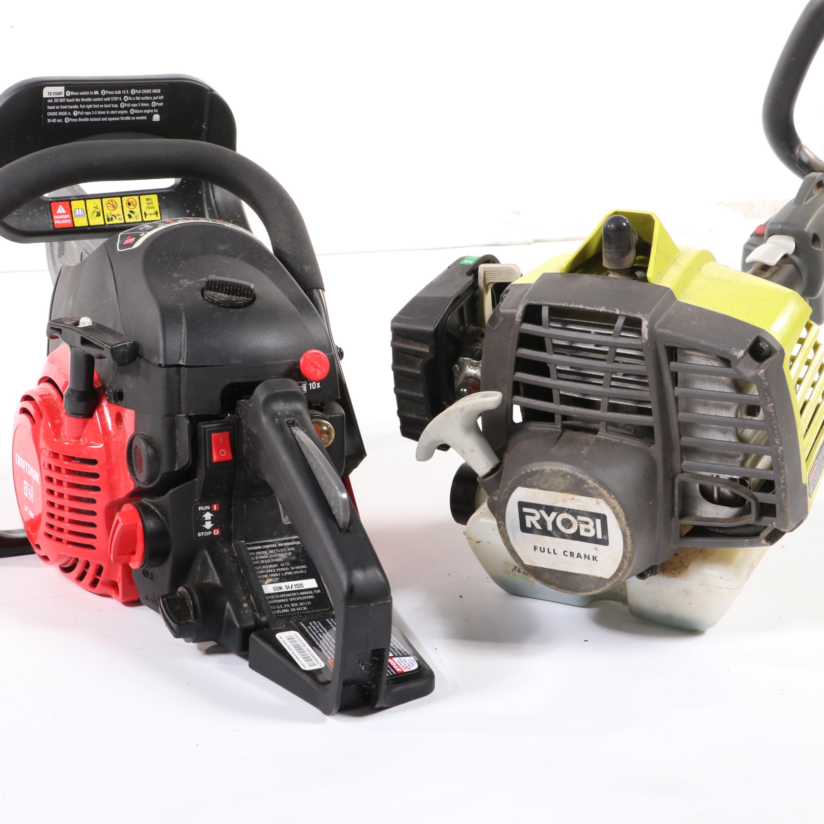 Ryobi "Expand-It" 2-Cycle Trimmer and Craftsman S 145 14-Inch Chain Saw