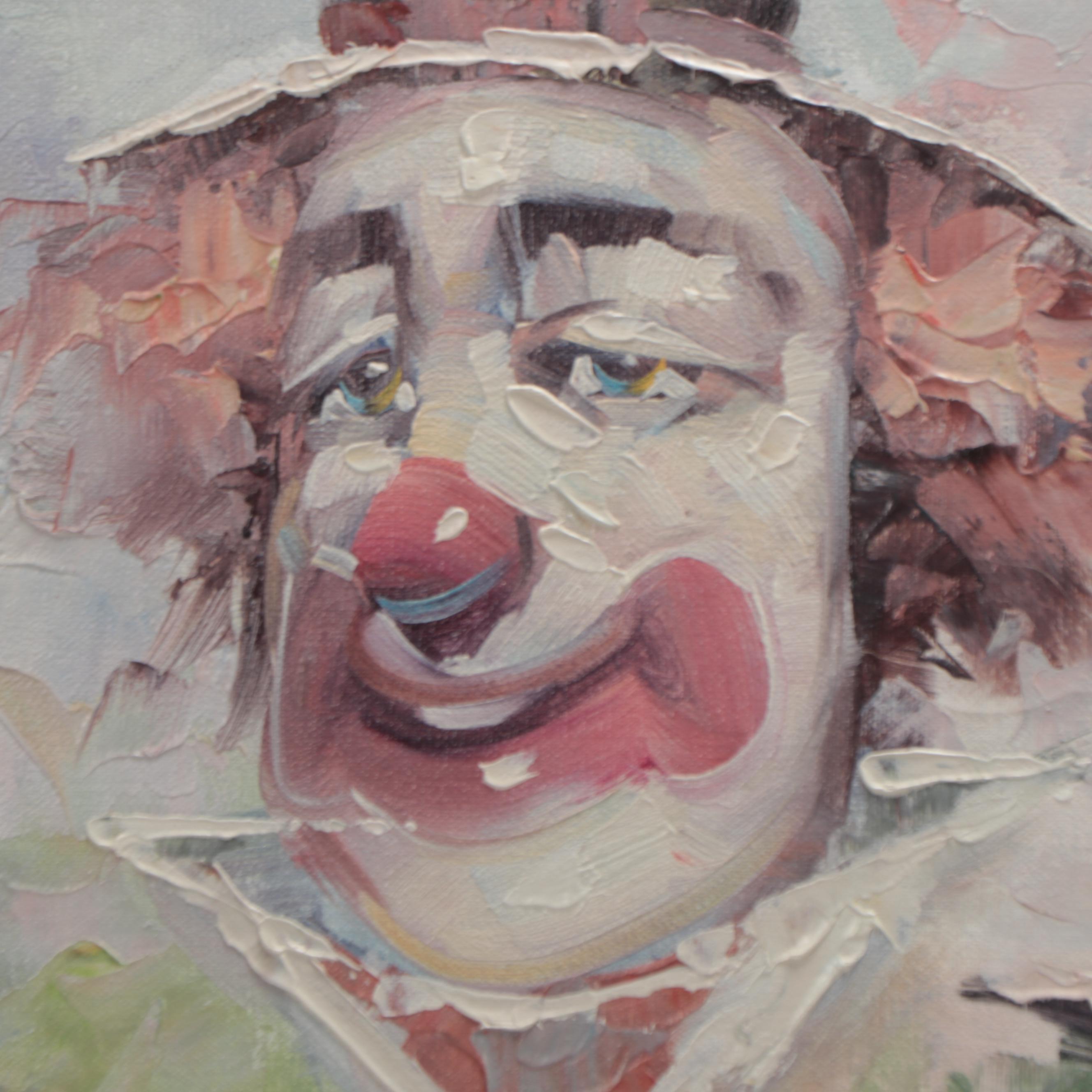 William Moninet Clown Portrait Oil Painting, Late 20th Century