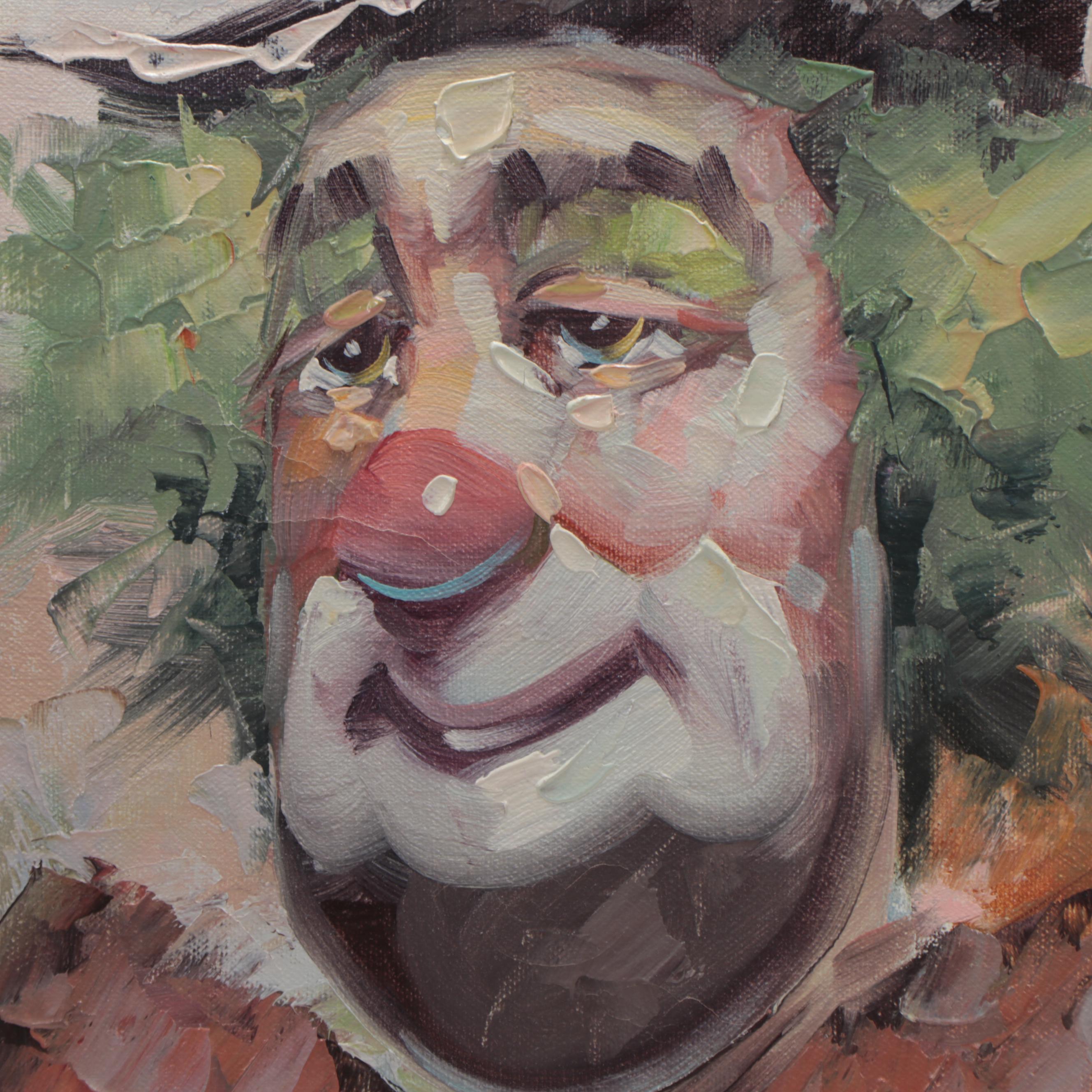 William Moninet Clown Portrait Oil Painting, Late 20th Century